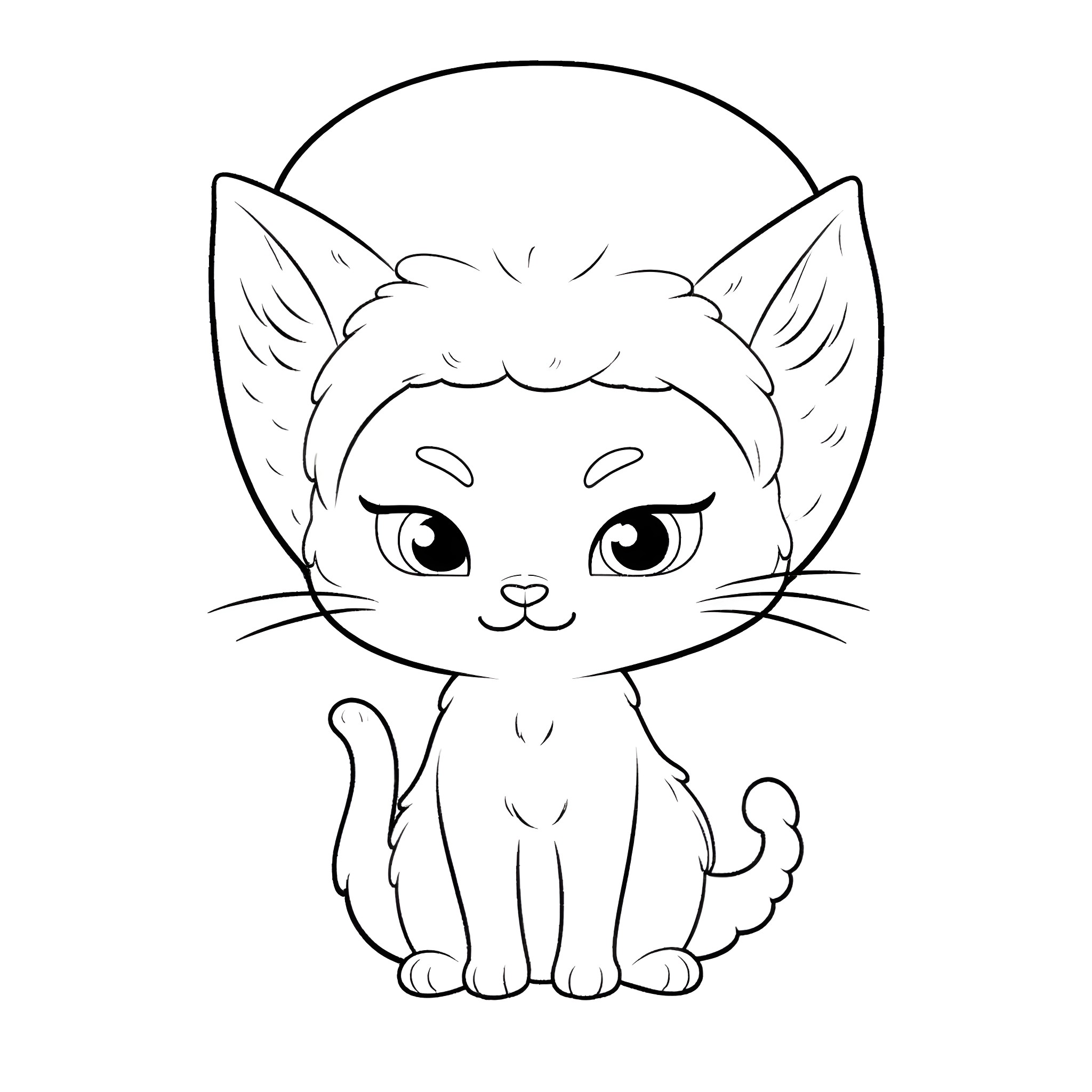 Kitten with adorable expression Coloring Page (free black-and-white line drawing printable PDF for all, from beginners to advanced learners, including children, teens, adults, and seniors)
