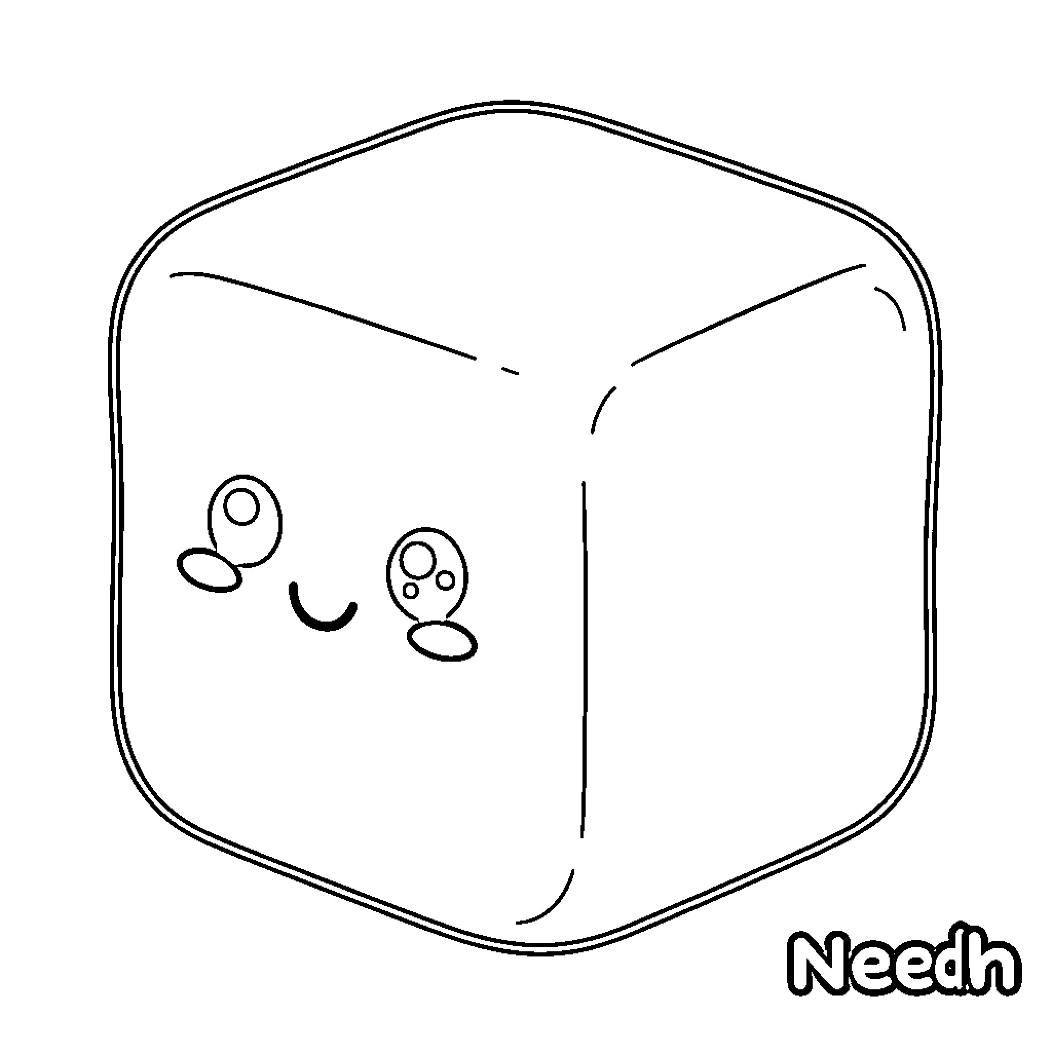 Needoh Cube smiling with a cute expression Coloring Page (free black-and-white line drawing printable PDF for all, from beginners to advanced learners, including children, teens, adults, and seniors)