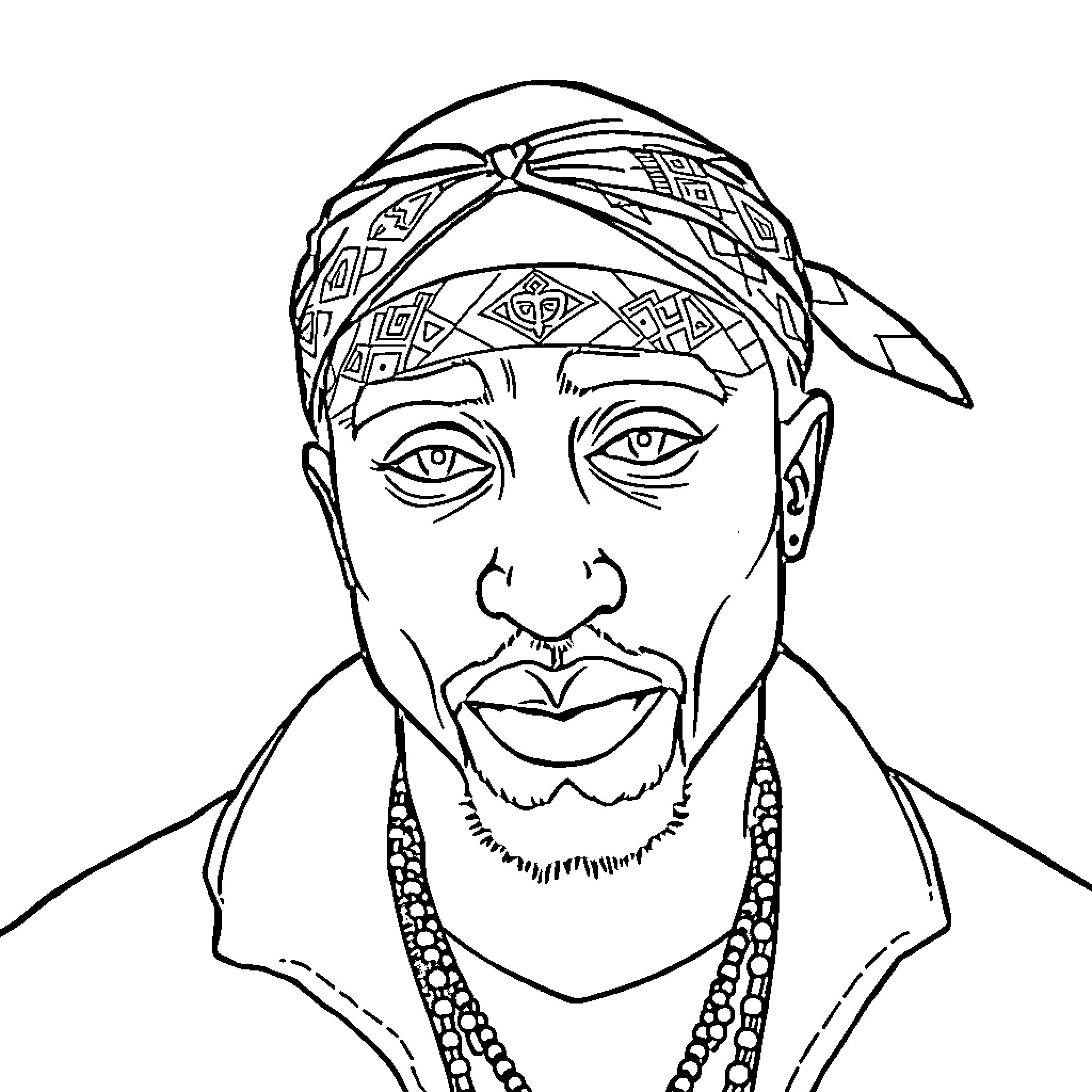 Ankh - Portrait of a Patterned Man Coloring Page (free black-and-white line drawing printable PDF for all, from beginners to advanced learners, including children, teens, adults, and seniors)