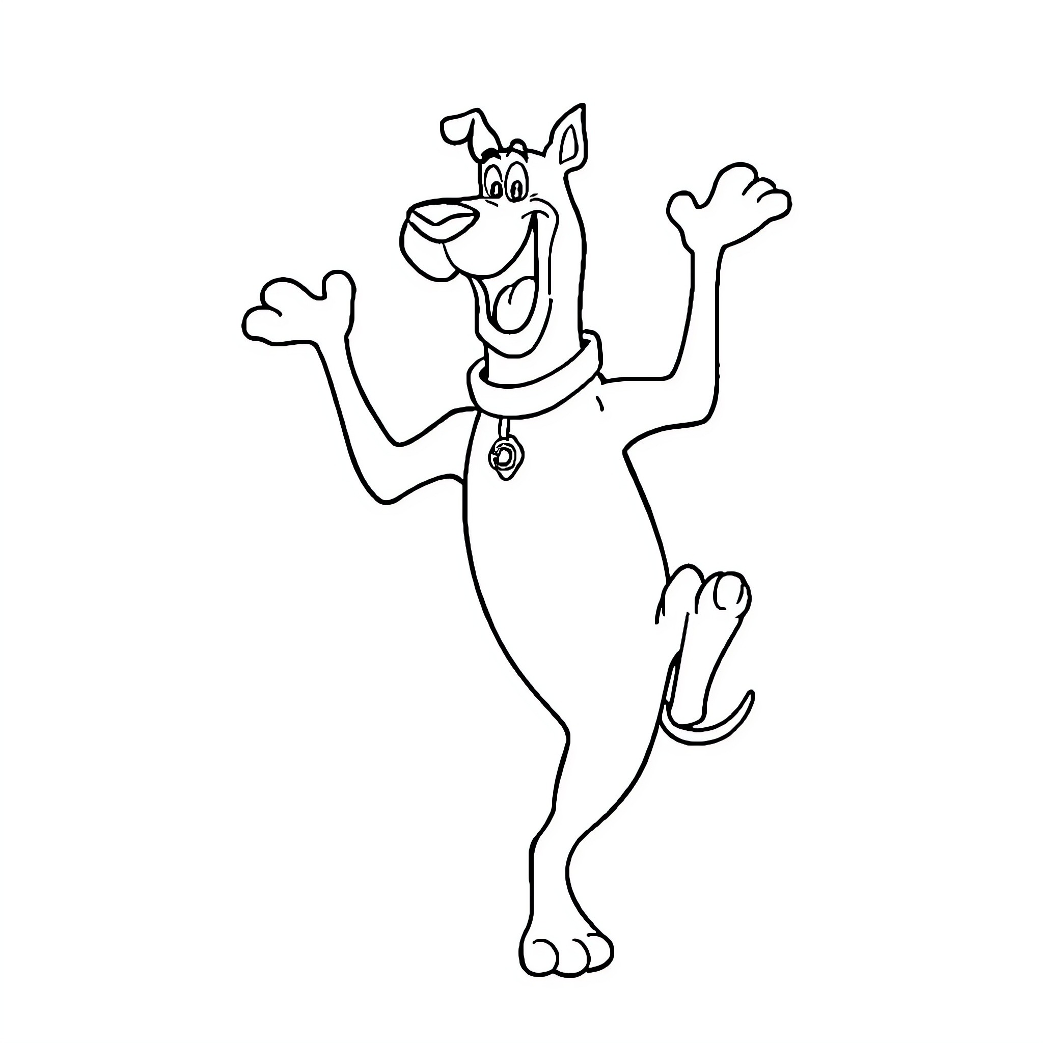 Scooby Doo in playful and energetic pose Coloring Page (free black-and-white line drawing printable PDF for all, from beginners to advanced learners, including children, teens, adults, and seniors)