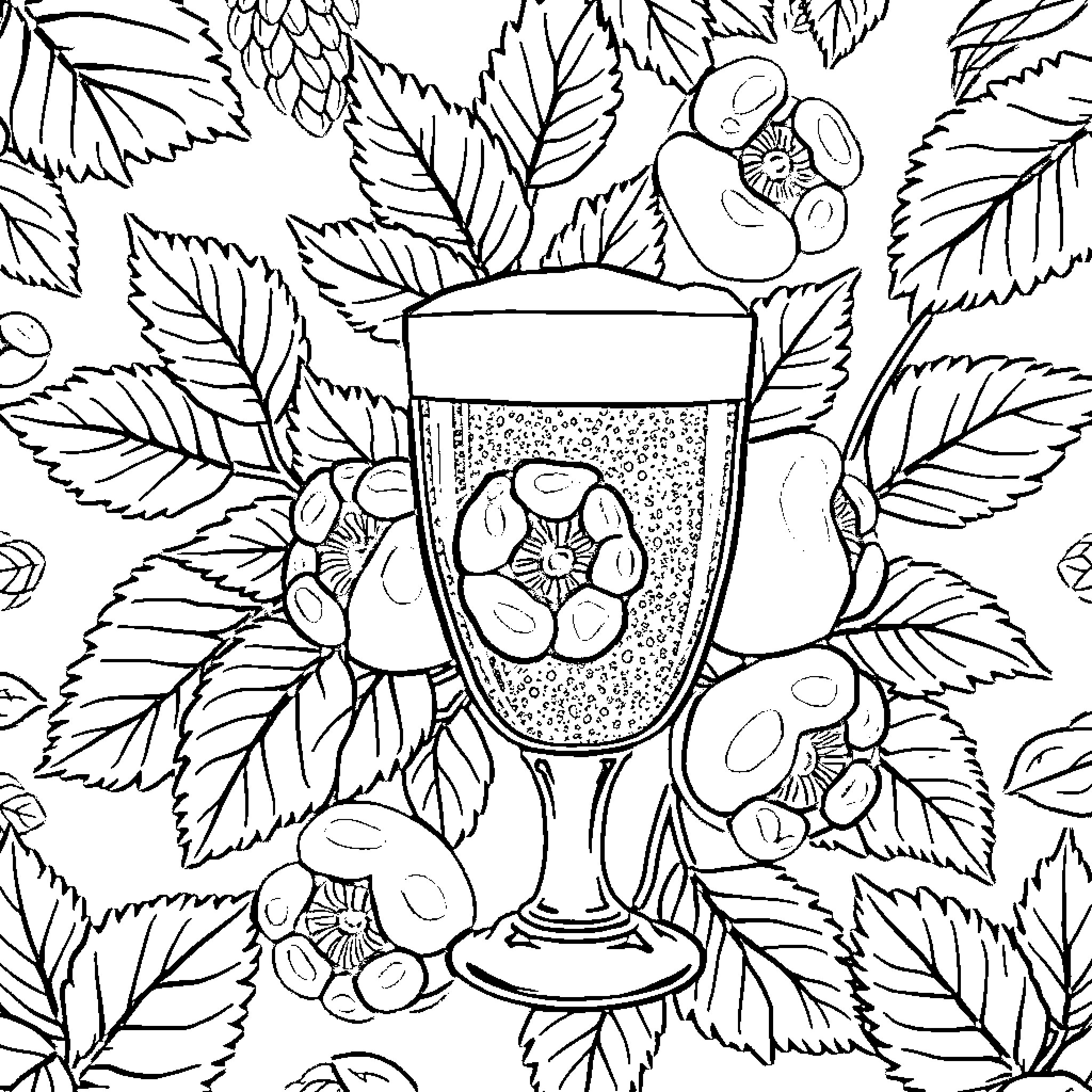 Raspberry Delight: A Refreshing Beverage Coloring Page (free black-and-white line drawing printable PDF for all, from beginners to advanced learners, including children, teens, adults, and seniors)