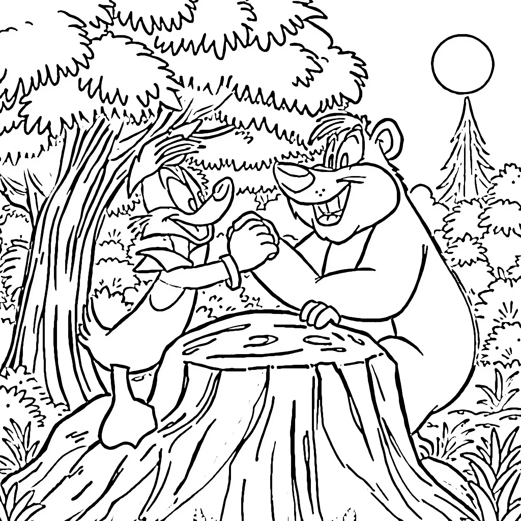 Darkwing Duck enjoying a picnic in the forest Coloring Page (free black-and-white line drawing printable PDF for all, from beginners to advanced learners, including children, teens, adults, and seniors)