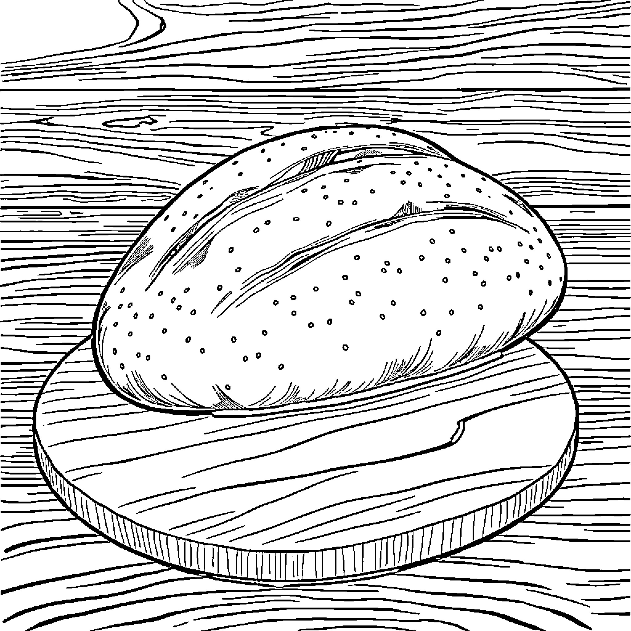 Bread on a wooden surface Coloring Page (free black-and-white line drawing printable PDF for all, from beginners to advanced learners, including children, teens, adults, and seniors)
