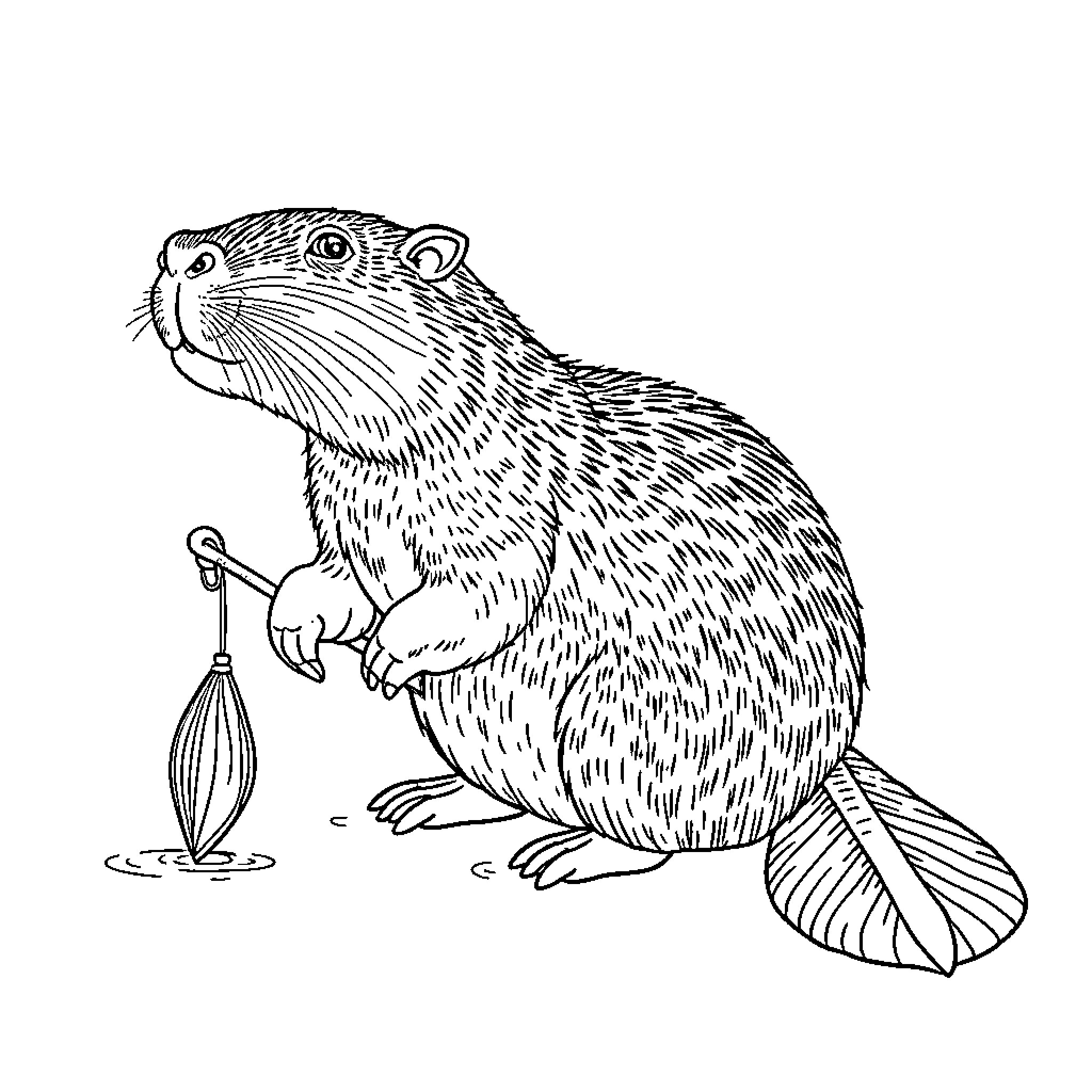 Capybara using a kitchen tool Coloring Page (free black-and-white line drawing printable PDF for all, from beginners to advanced learners, including children, teens, adults, and seniors)