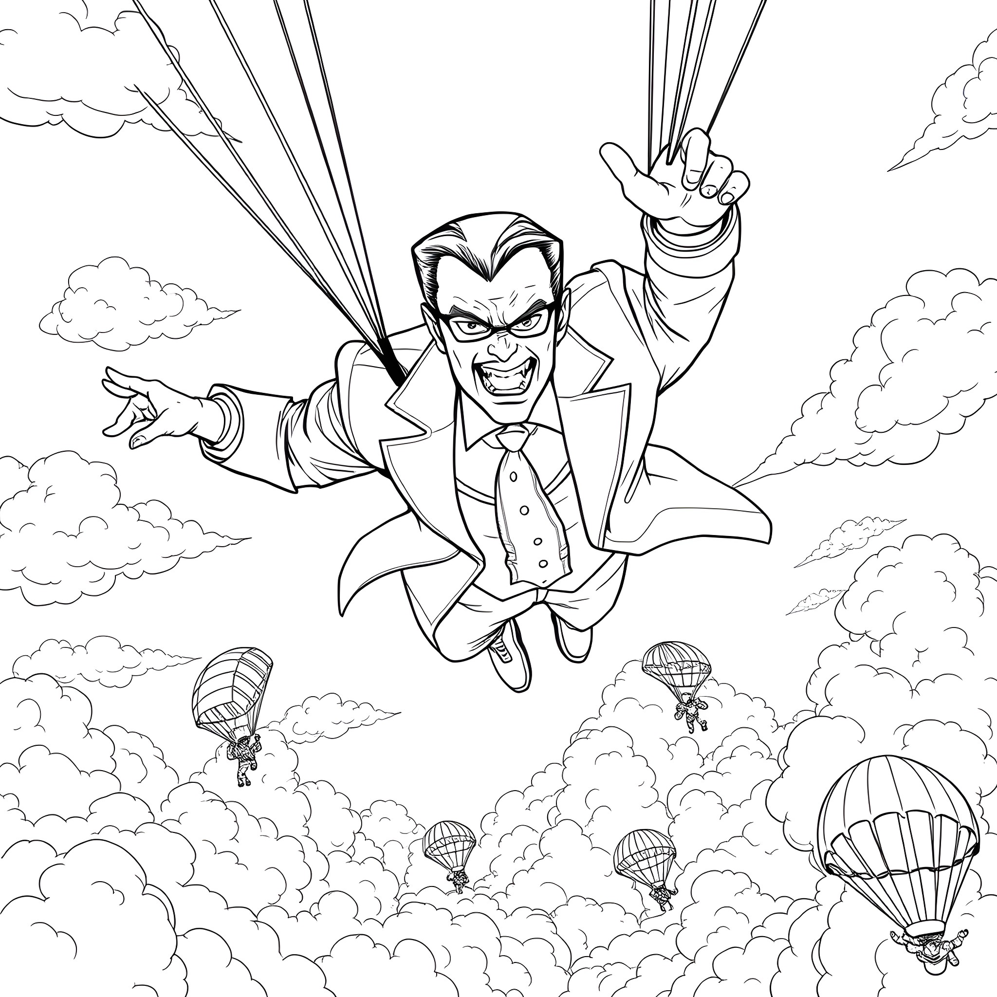 Doctor Soaring Through the Skies with Determination Coloring Page (free black-and-white line drawing printable PDF for all, from beginners to advanced learners, including children, teens, adults, and seniors)