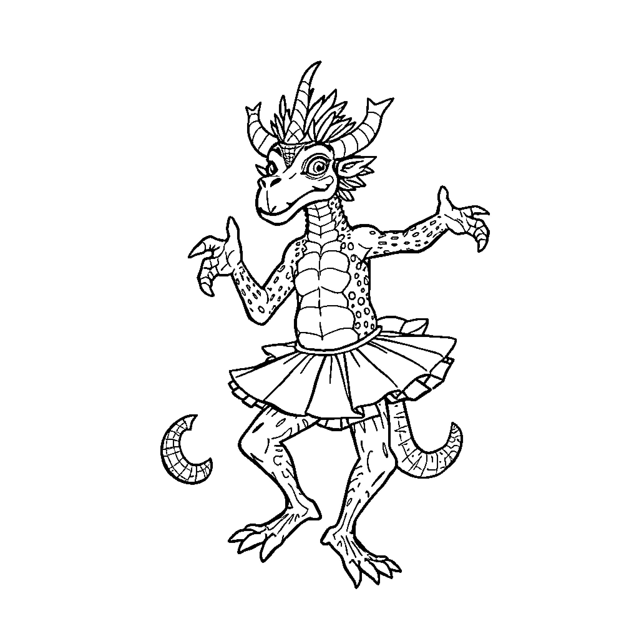 Demogorgon creature in whimsical dance pose Coloring Page (free black-and-white line drawing printable PDF for all, from beginners to advanced learners, including children, teens, adults, and seniors)