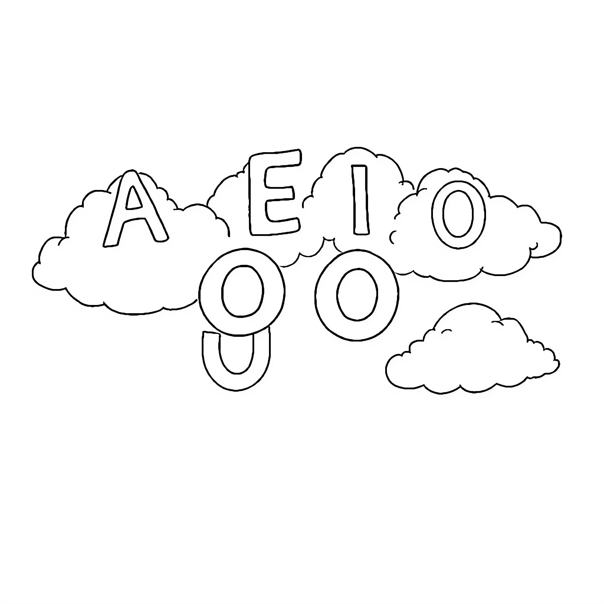 Letter in the Clouds Coloring Page (free black-and-white line drawing printable PDF for all, from beginners to advanced learners, including children, teens, adults, and seniors)