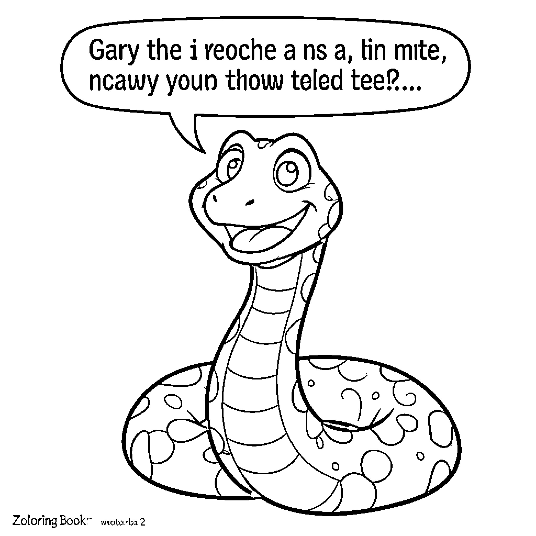 Gary the Friendly Snake Inquires About Something Coloring Page (free black-and-white line drawing printable PDF for all, from beginners to advanced learners, including children, teens, adults, and seniors)