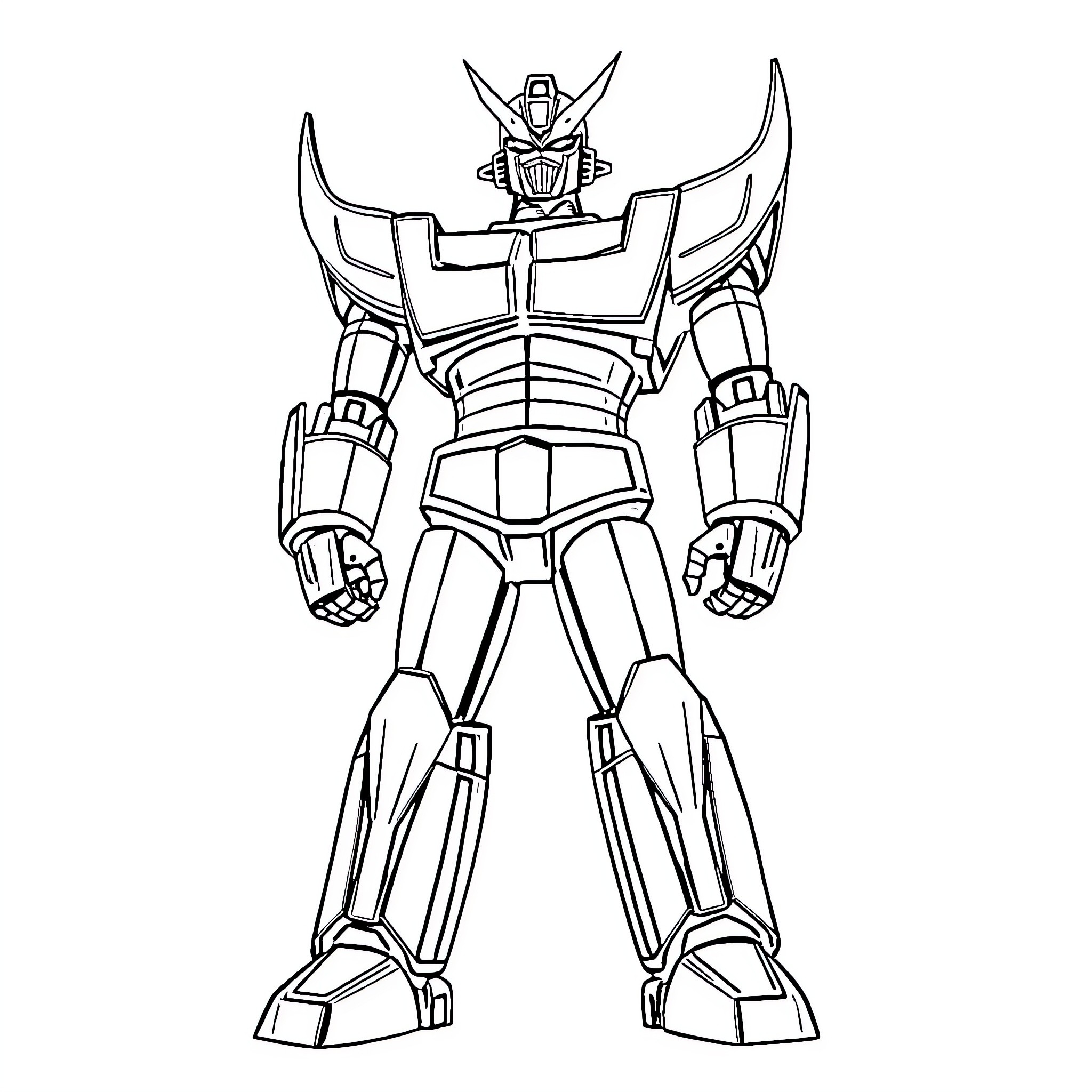 Mazinger Z heroic mecha in action pose Coloring Page (free black-and-white line drawing printable PDF for all, from beginners to advanced learners, including children, teens, adults, and seniors)