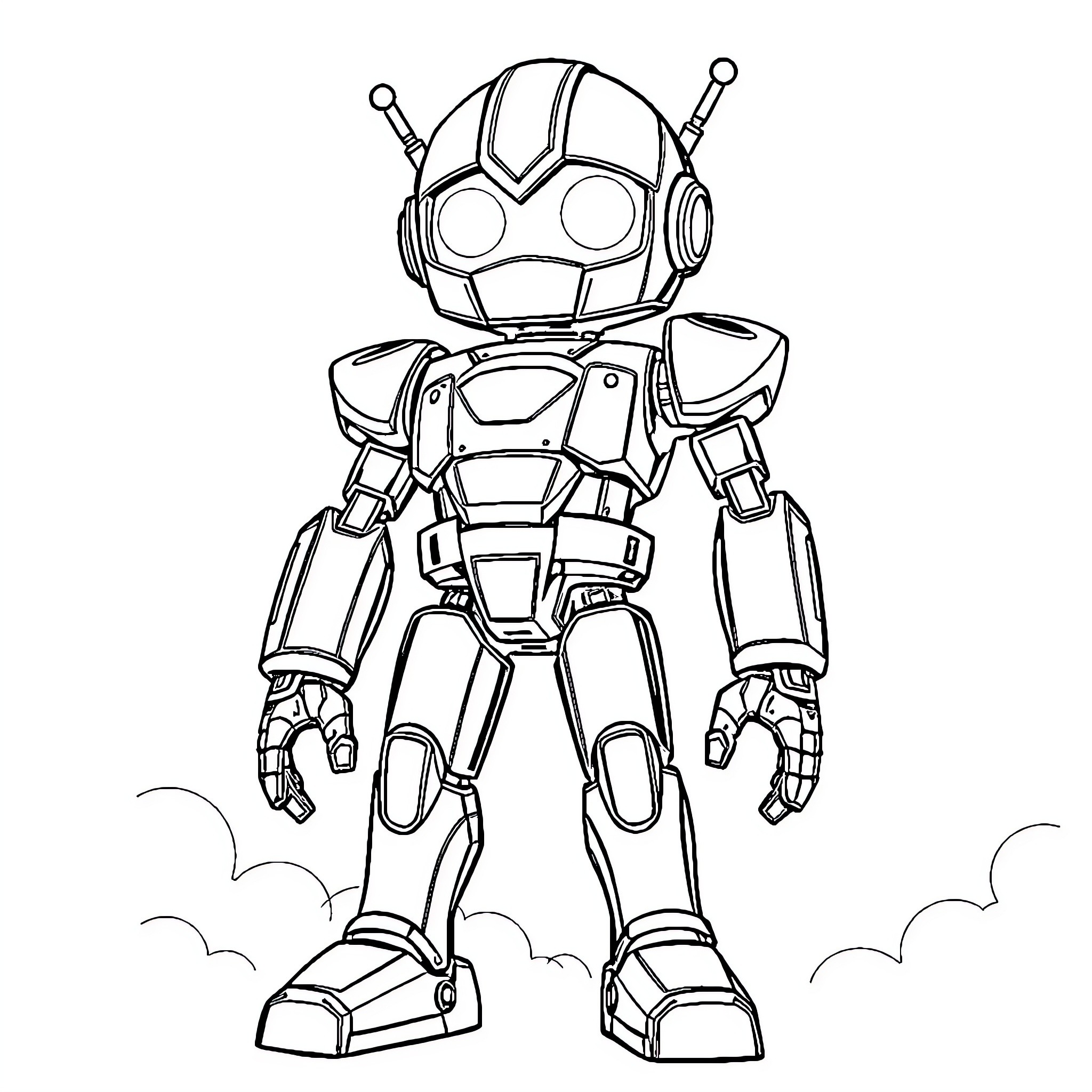 Robot Exploring the Futuristic Landscape Coloring Page (free black-and-white line drawing printable PDF for all, from beginners to advanced learners, including children, teens, adults, and seniors)