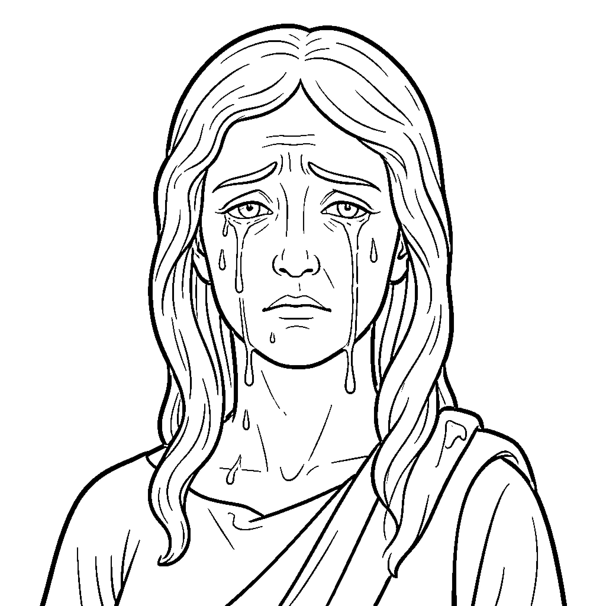 Statue of a woman with a sorrowful expression Coloring Page (free black-and-white line drawing printable PDF for all, from beginners to advanced learners, including children, teens, adults, and seniors)