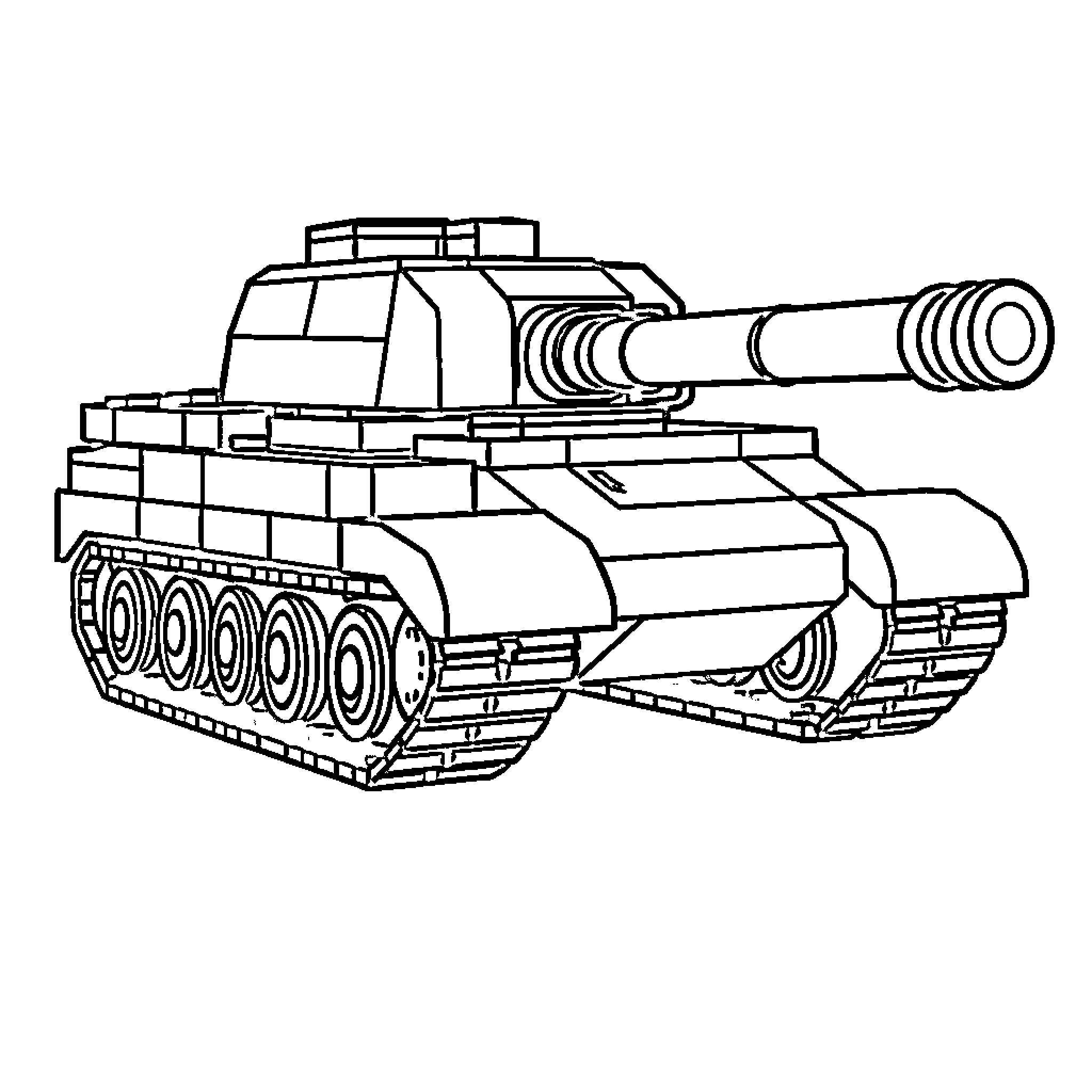 Tank with Powerful Cannon Ready for Action Coloring Page (free black-and-white line drawing printable PDF for all, from beginners to advanced learners, including children, teens, adults, and seniors)
