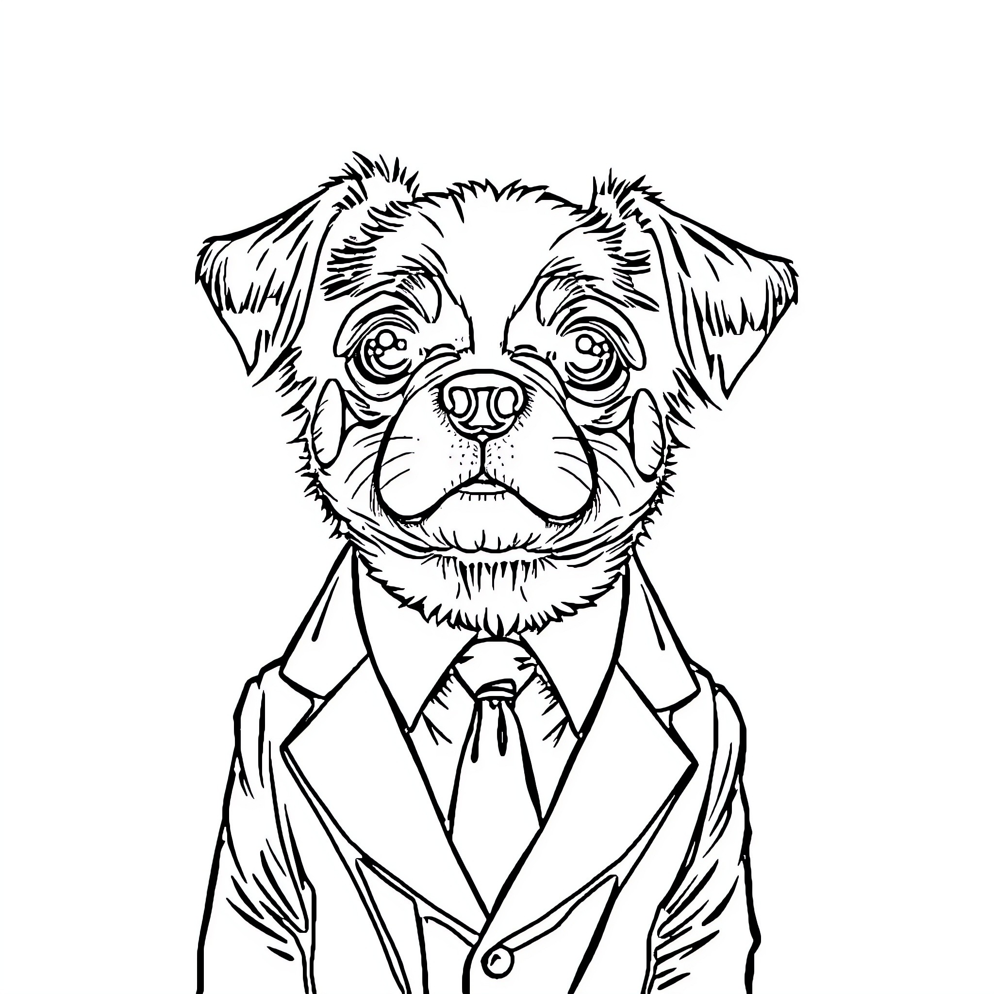 Dog dressed up in a formal suit Coloring Page (free black-and-white line drawing printable PDF for all, from beginners to advanced learners, including children, teens, adults, and seniors)