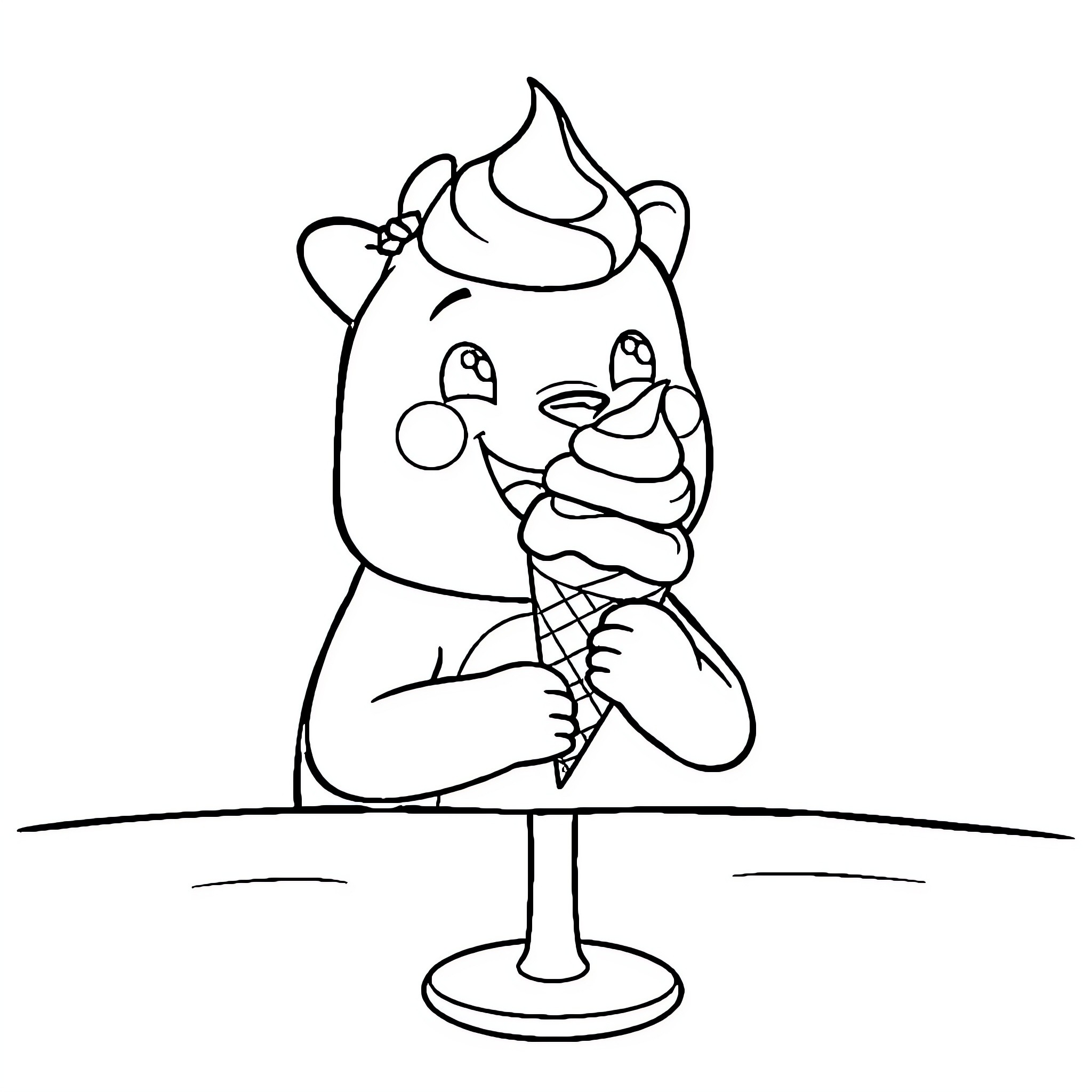 Labubu enjoying an ice cream treat Coloring Page (free black-and-white line drawing printable PDF for all, from beginners to advanced learners, including children, teens, adults, and seniors)