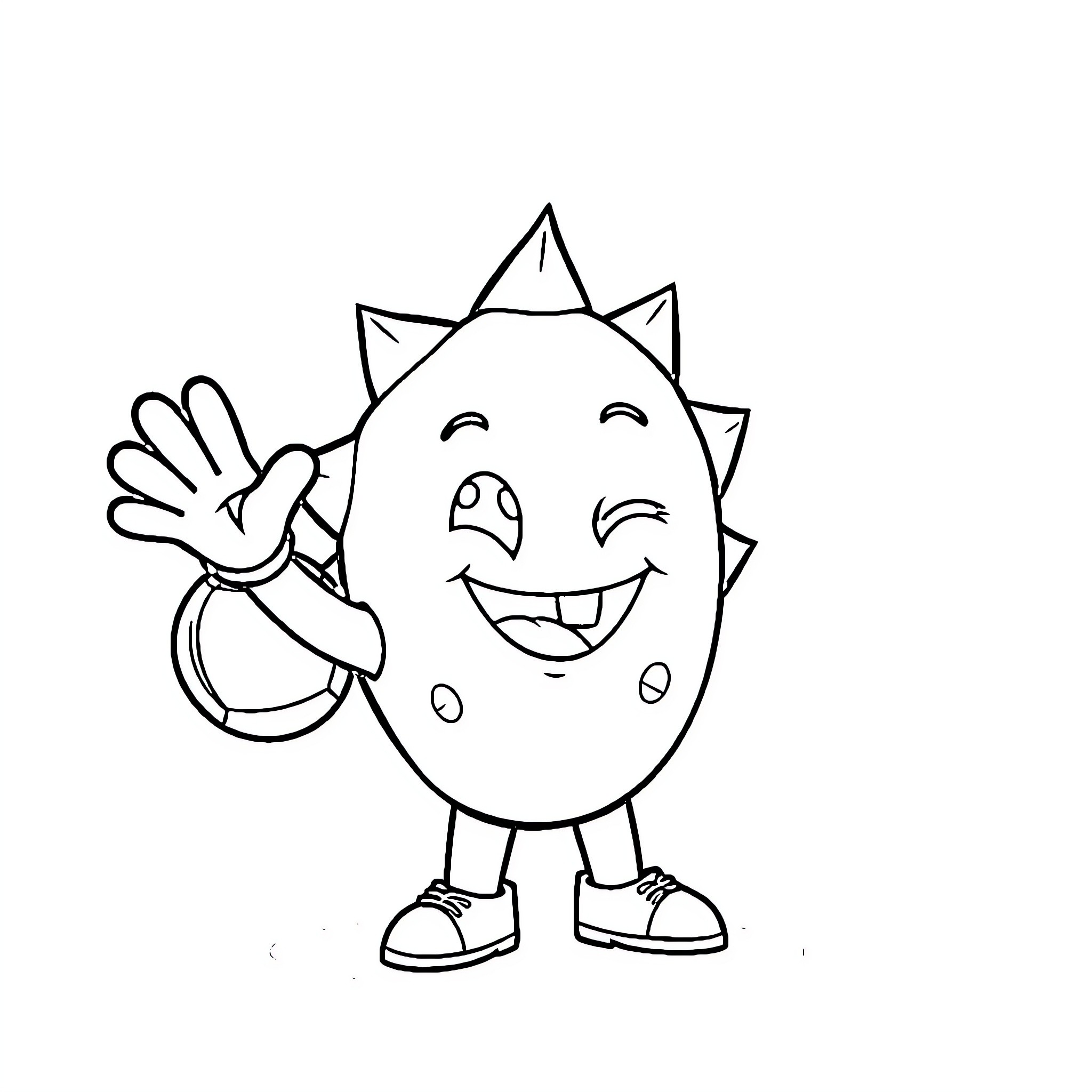 Spike waving hello with a cheerful expression Coloring Page (free black-and-white line drawing printable PDF for all, from beginners to advanced learners, including children, teens, adults, and seniors)