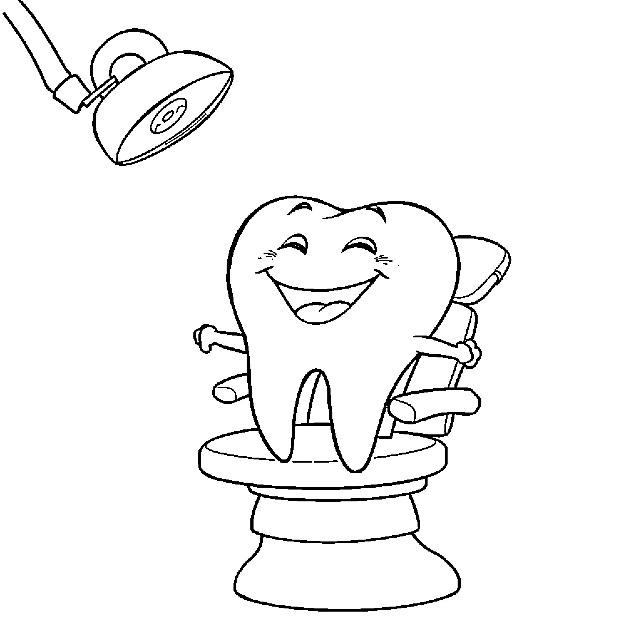 Tooth Receiving Dental Care with Smile Coloring Page (free black-and-white line drawing printable PDF for all, from beginners to advanced learners, including children, teens, adults, and seniors)