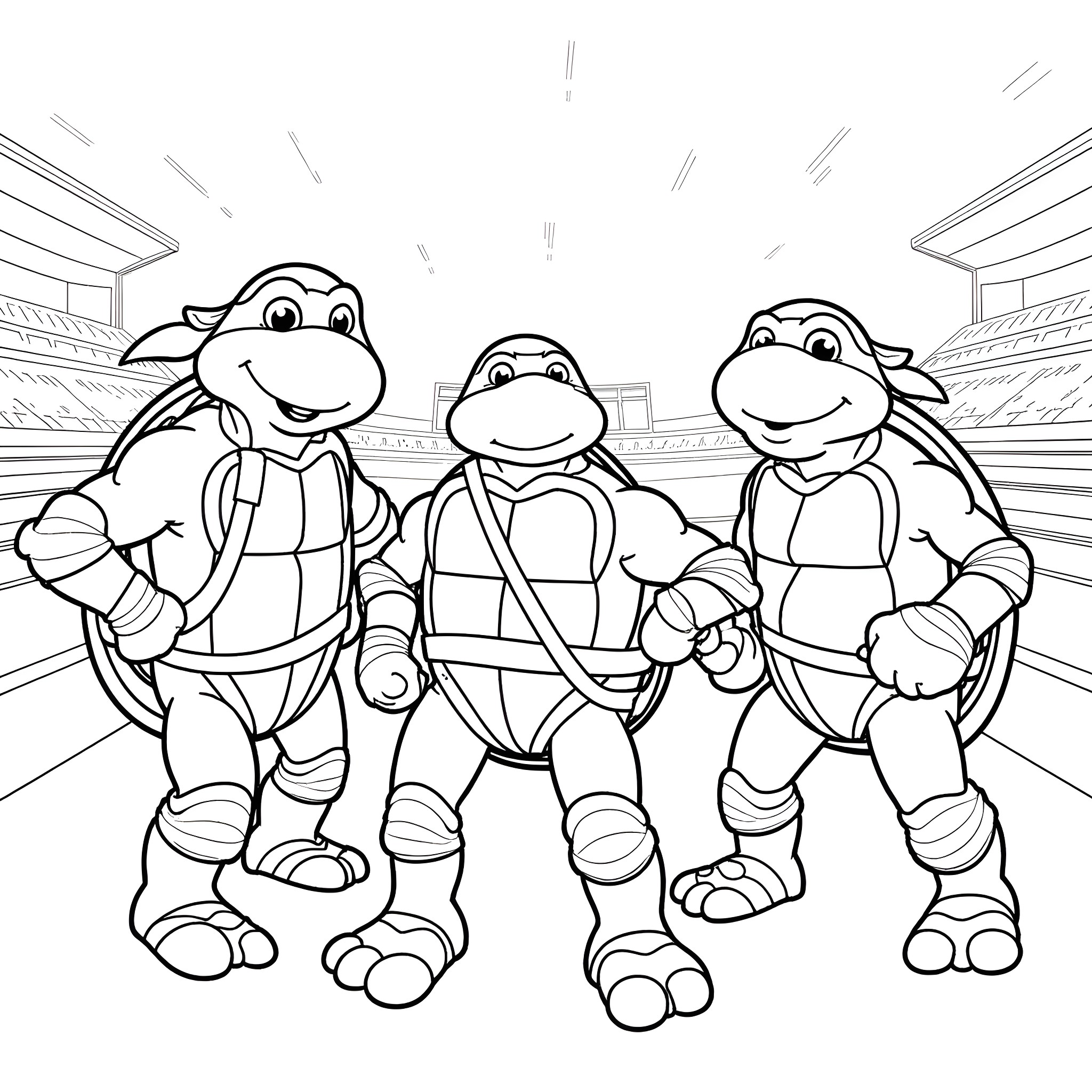Teenage Mutant Ninja Turtles Ready for Action Coloring Page (free black-and-white line drawing printable PDF for all, from beginners to advanced learners, including children, teens, adults, and seniors)