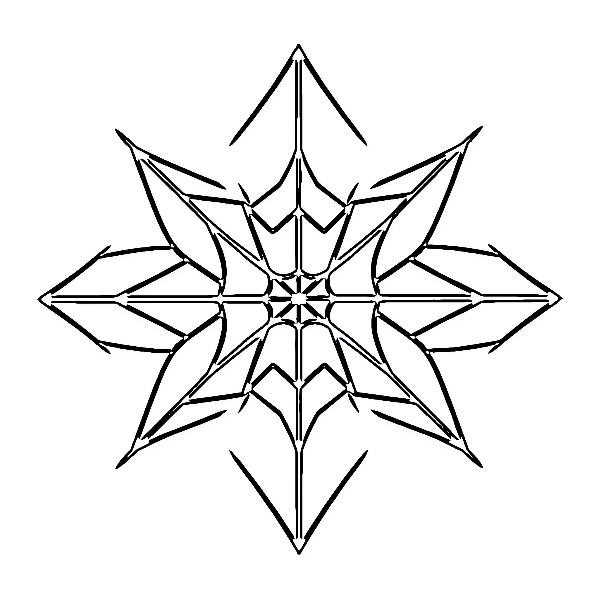 Geometric Design of Intricate Star Pattern Coloring Page (free black-and-white line drawing printable PDF for all, from beginners to advanced learners, including children, teens, adults, and seniors)