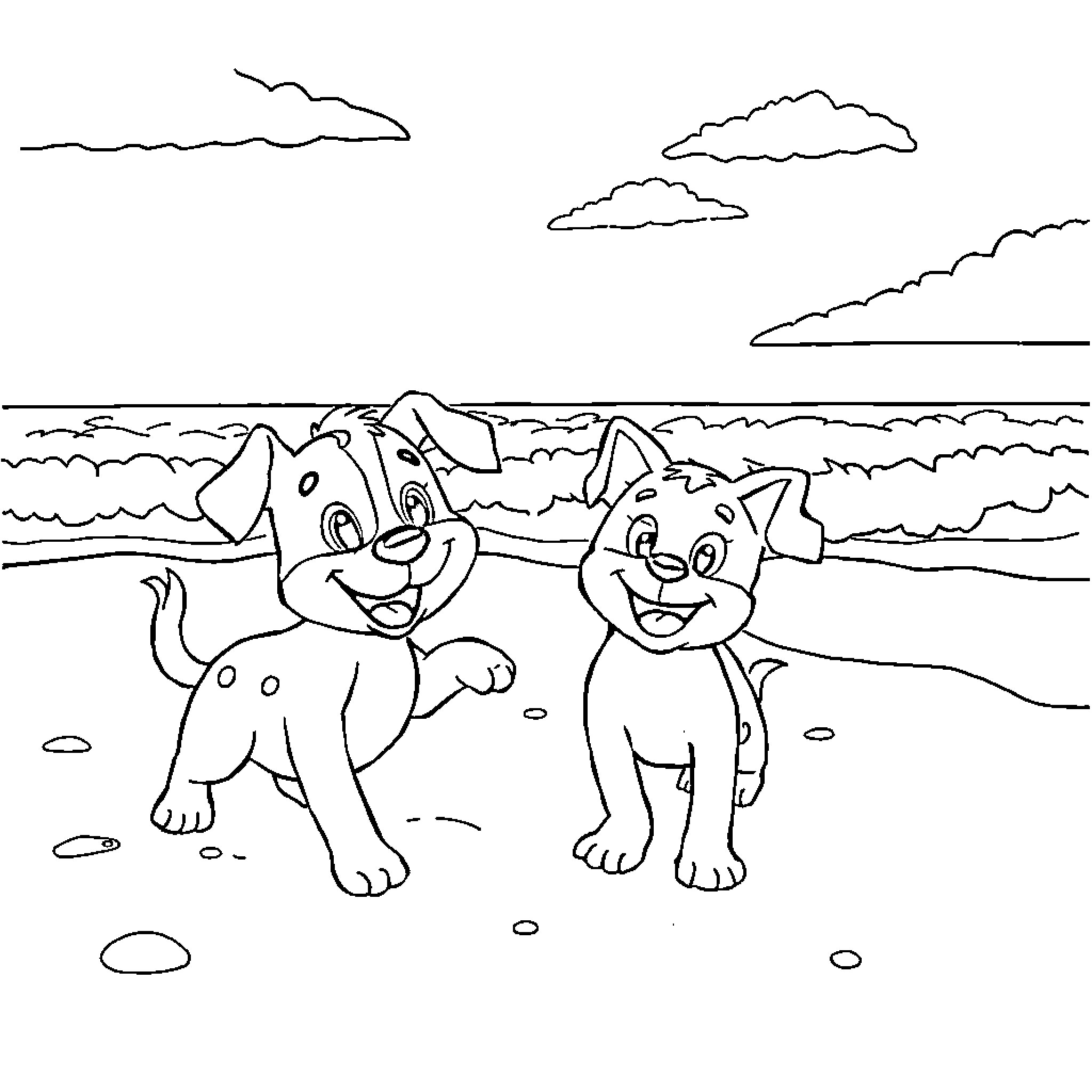 Bluey and friend explore the beach together Coloring Page (free black-and-white line drawing printable PDF for all, from beginners to advanced learners, including children, teens, adults, and seniors)