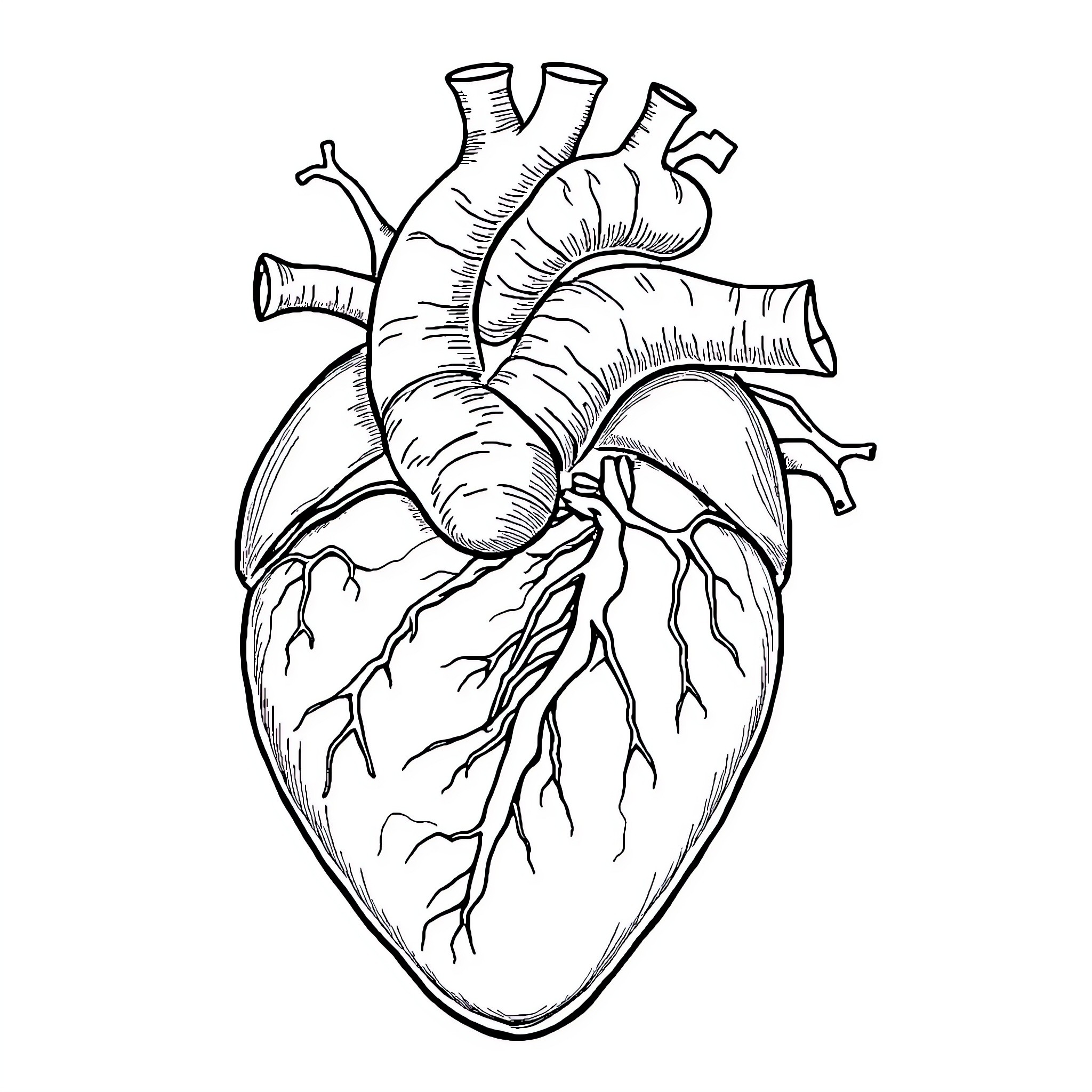 Heart Anatomy Illustration Coloring Page (free black-and-white line drawing printable PDF for all, from beginners to advanced learners, including children, teens, adults, and seniors)