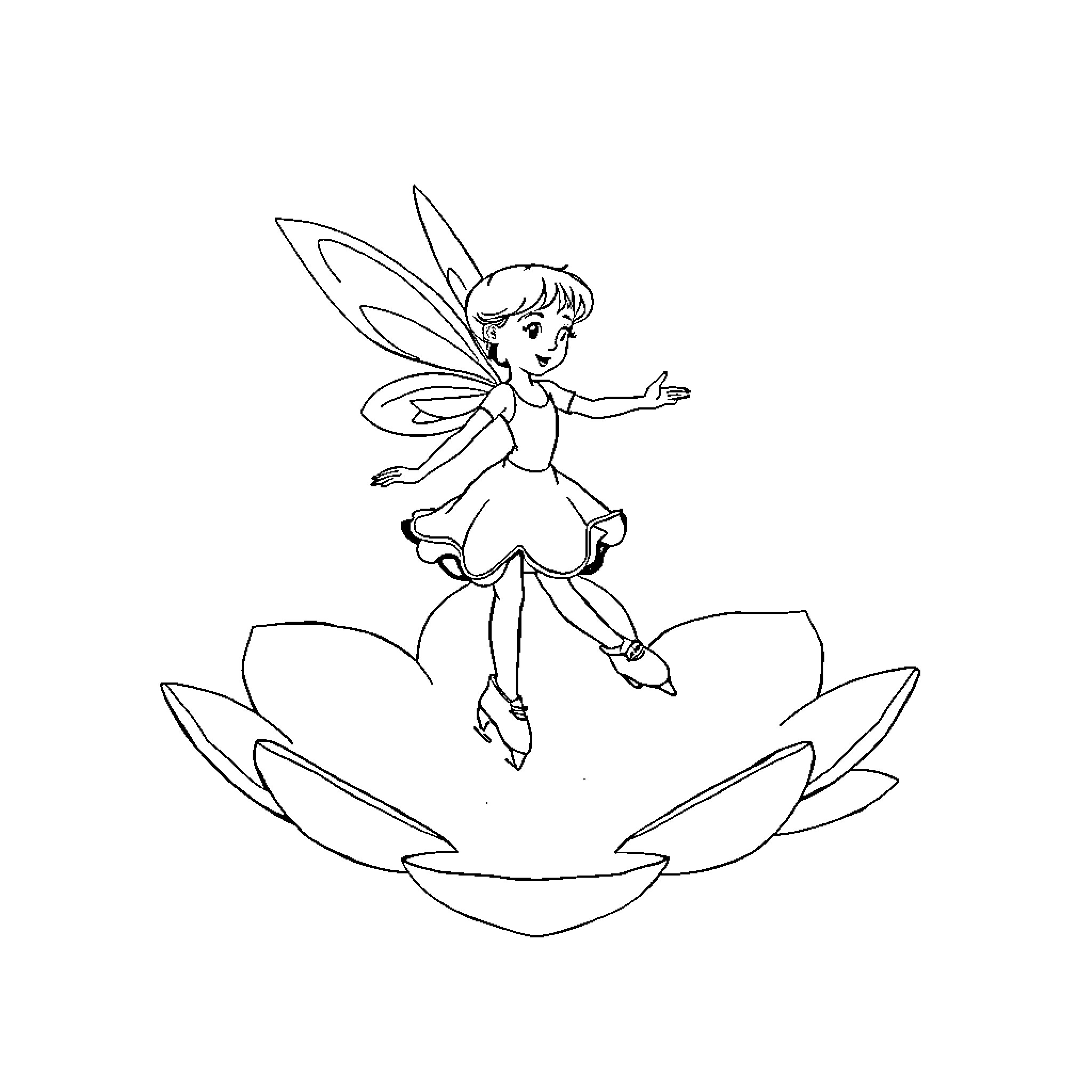 Thumbelina dancing on a lily pad Coloring Page (free black-and-white line drawing printable PDF for all, from beginners to advanced learners, including children, teens, adults, and seniors)