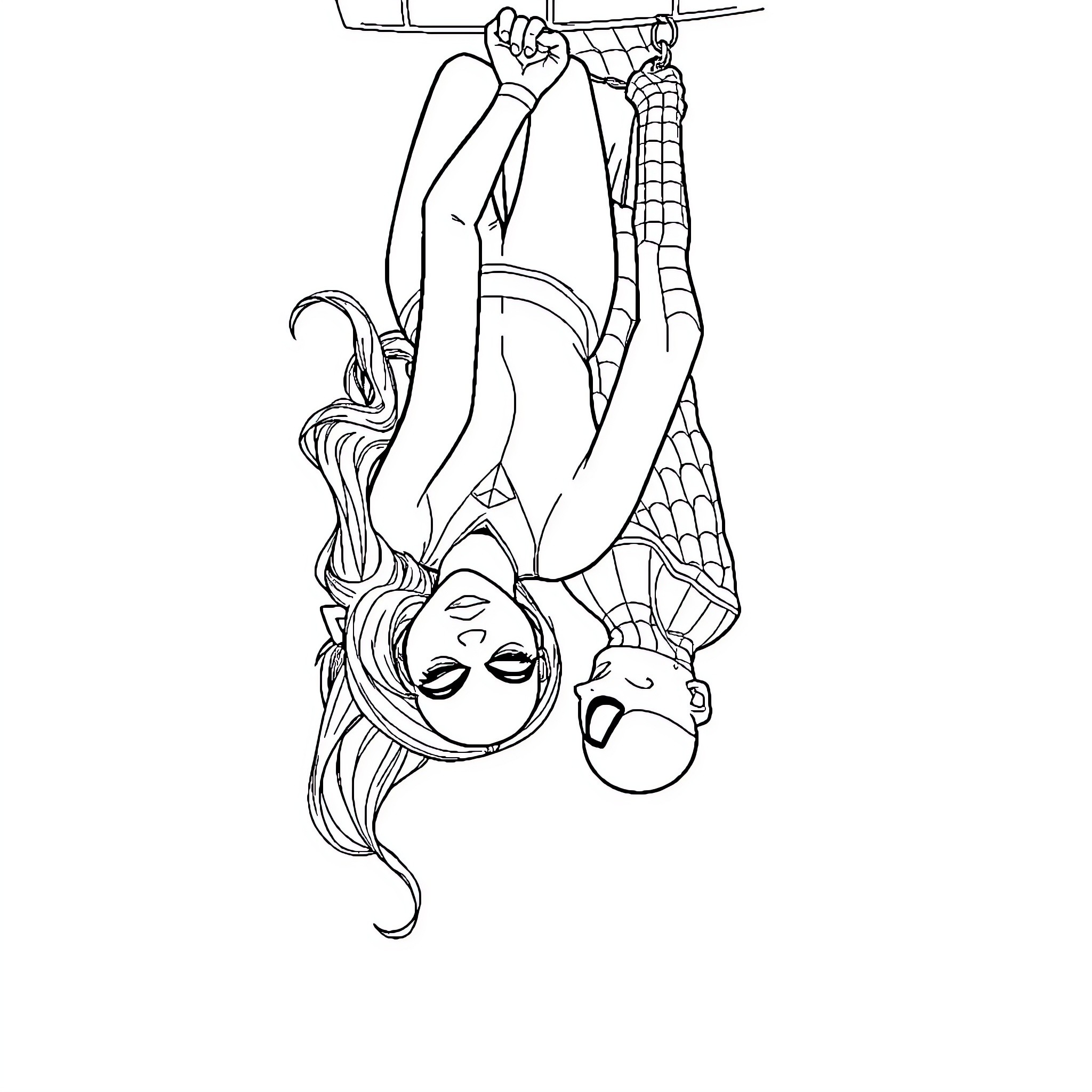 Spider-Man swinging gracefully through the city Coloring Page (free black-and-white line drawing printable PDF for all, from beginners to advanced learners, including children, teens, adults, and seniors)