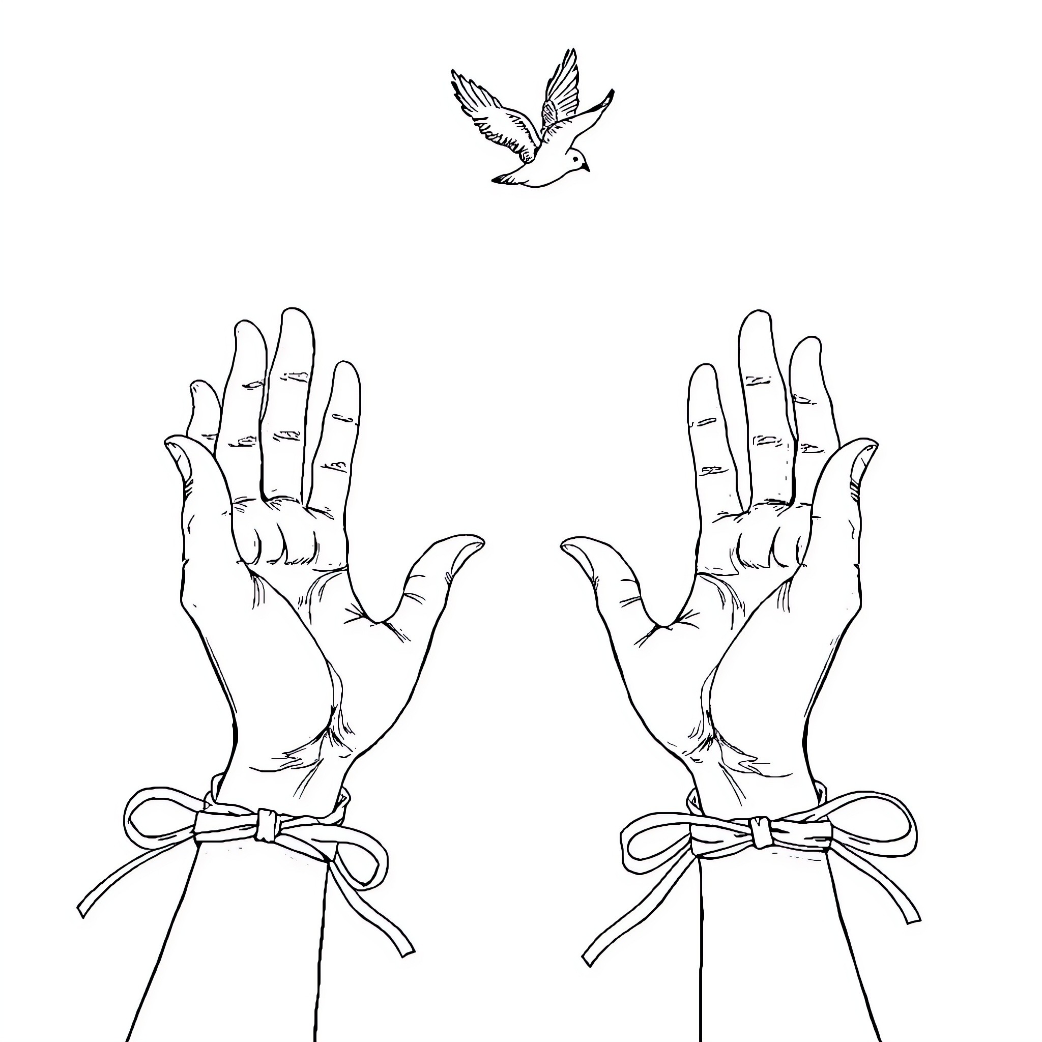 Hand gesture of peace and freedom Coloring Page (free black-and-white line drawing printable PDF for all, from beginners to advanced learners, including children, teens, adults, and seniors)
