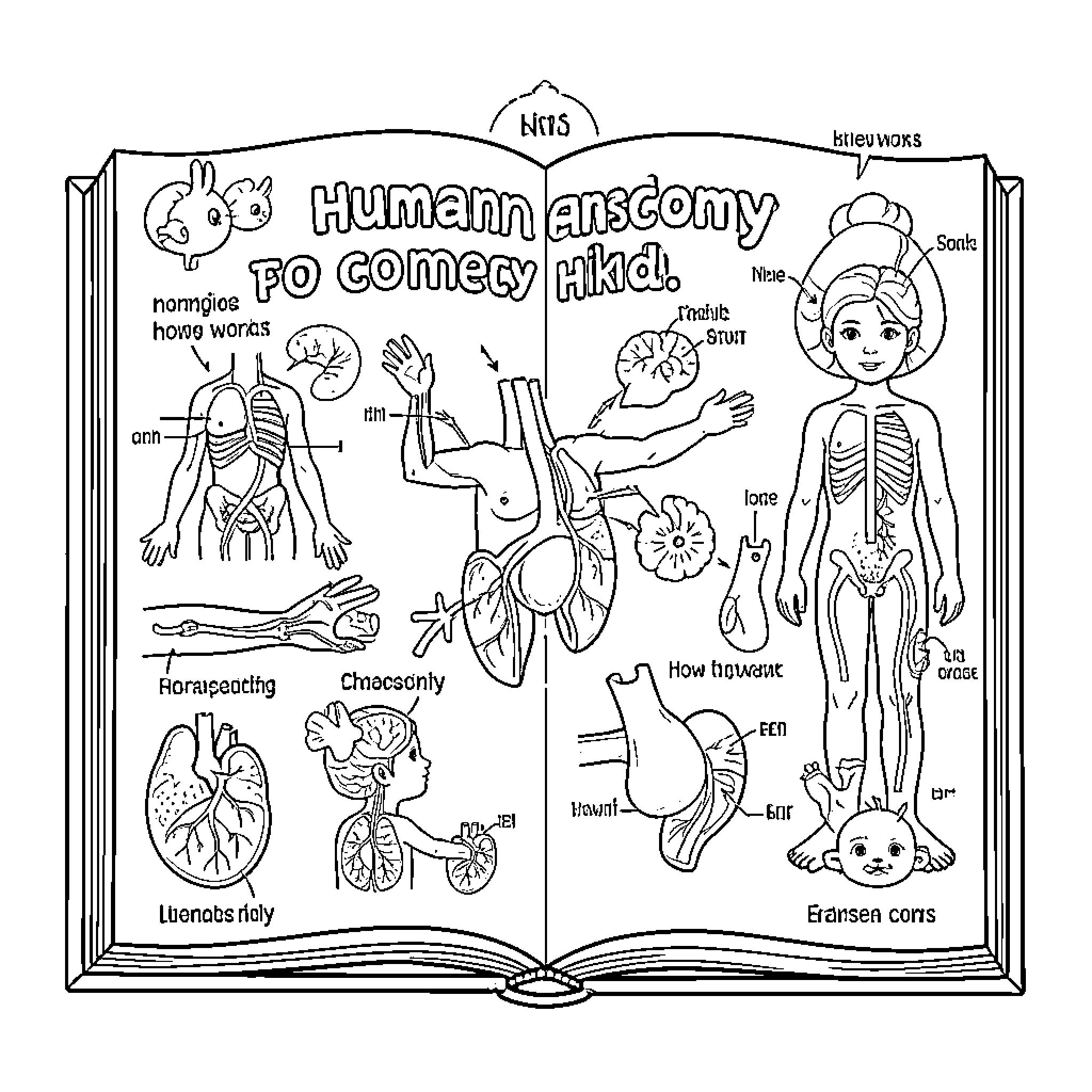 Human Anatomy: An Educational Illustration of the Body Coloring Page (free black-and-white line drawing printable PDF for all, from beginners to advanced learners, including children, teens, adults, and seniors)
