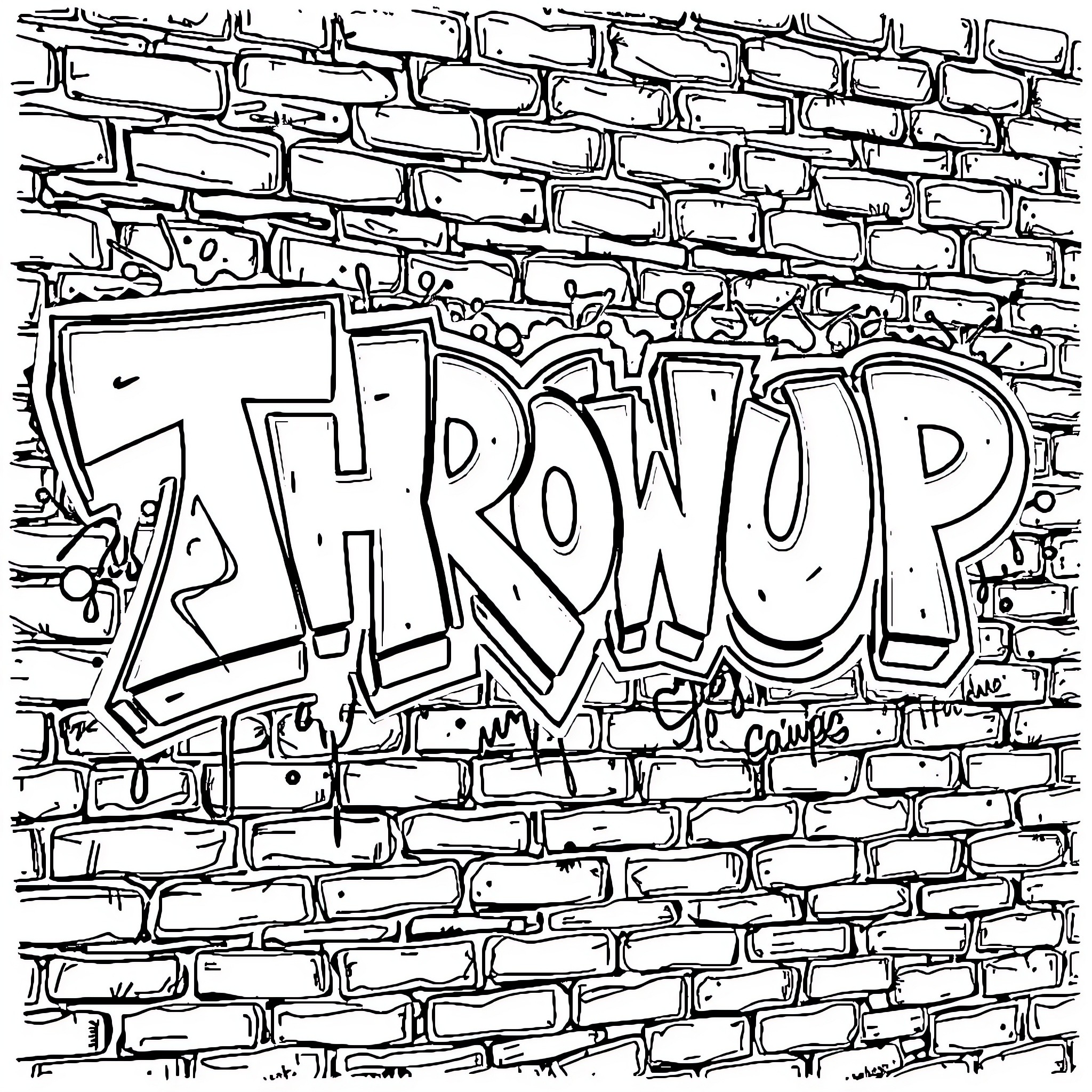 Alphabet Graffiti on Brick Wall Coloring Page (free black-and-white line drawing printable PDF for all, from beginners to advanced learners, including children, teens, adults, and seniors)
