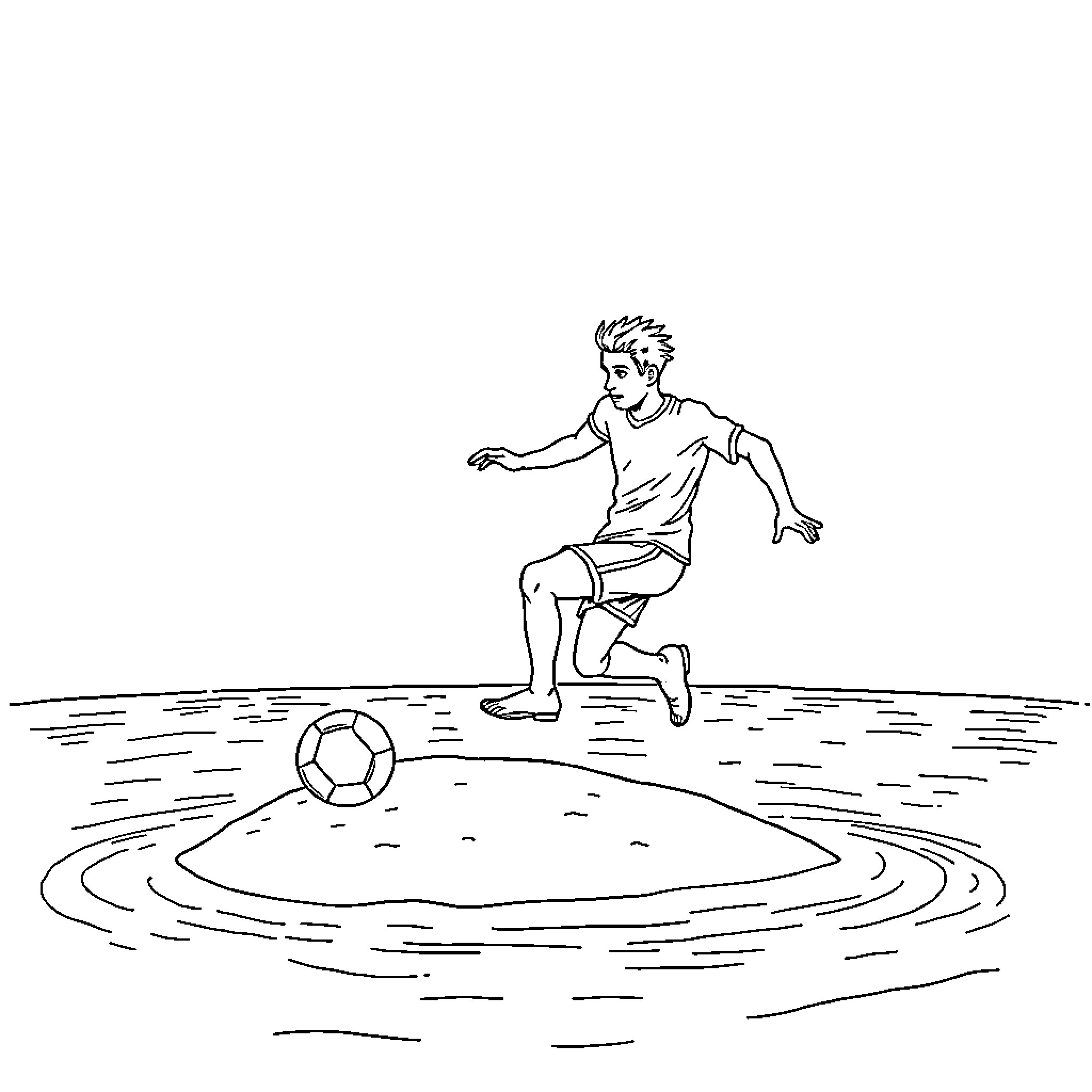 Lamine Yamal playing football on the field Coloring Page (free black-and-white line drawing printable PDF for all, from beginners to advanced learners, including children, teens, adults, and seniors)