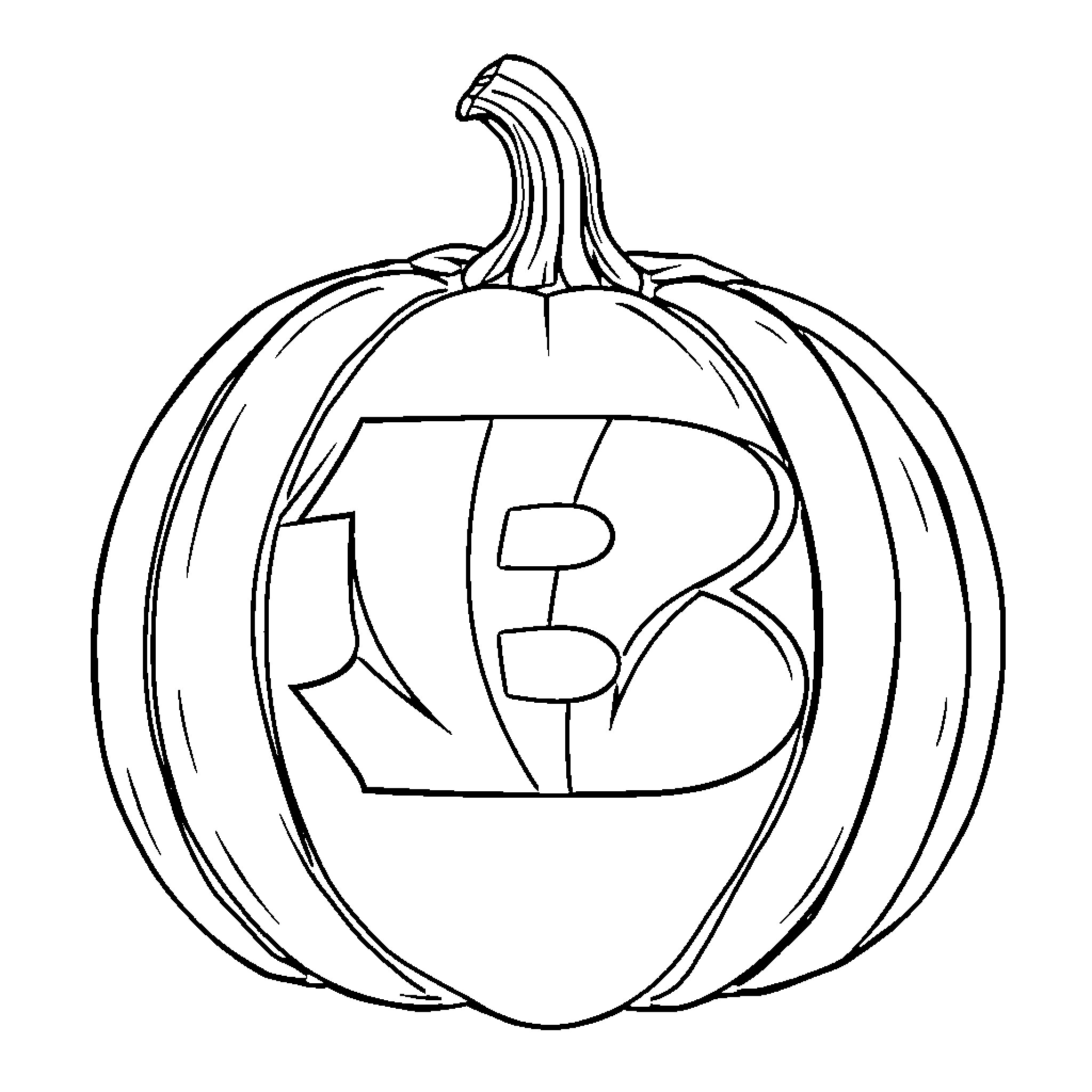 Pumpkin with Carved Sports Logo Coloring Page (free black-and-white line drawing printable PDF for all, from beginners to advanced learners, including children, teens, adults, and seniors)