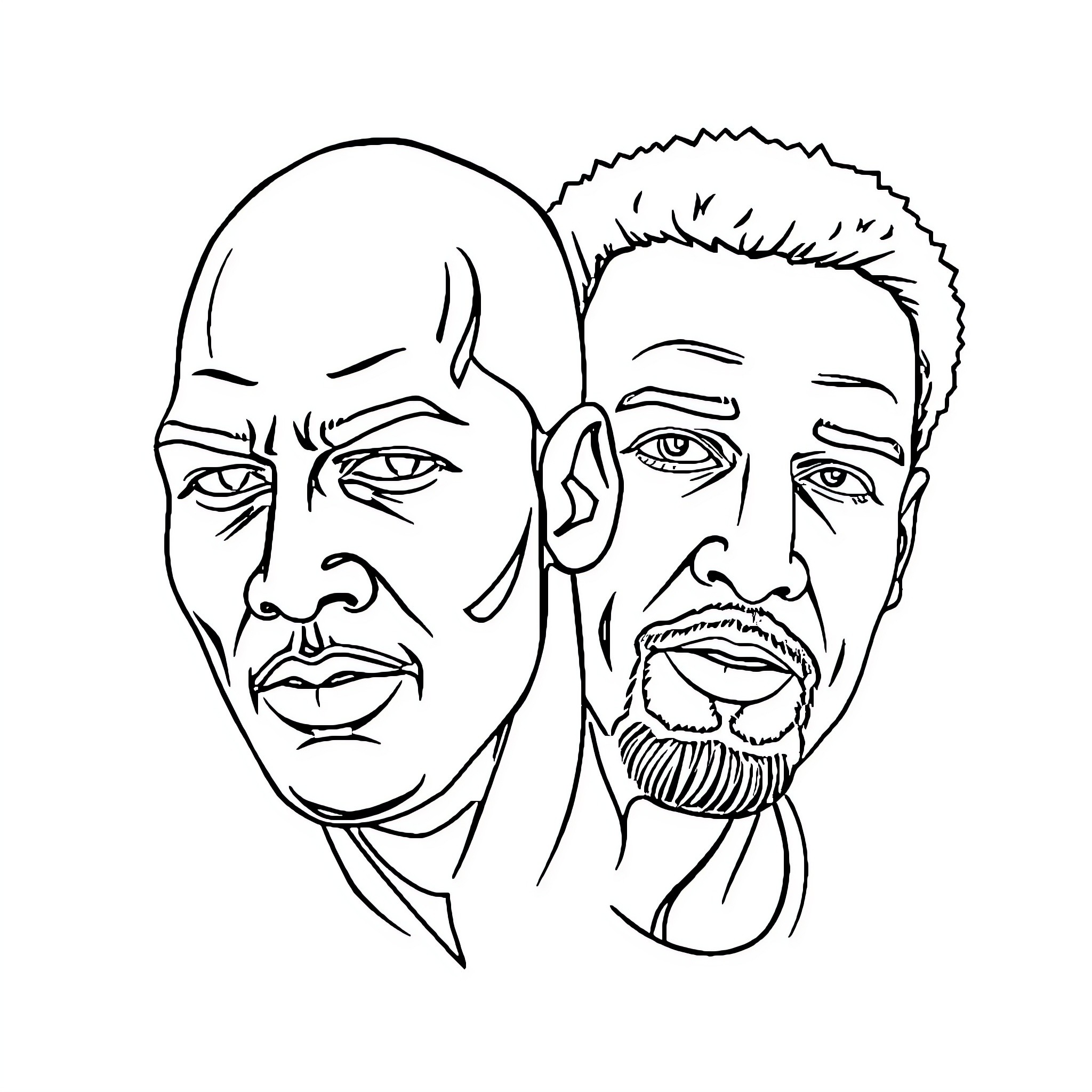 Michael Jordan and Teammate Portraits Coloring Page (free black-and-white line drawing printable PDF for all, from beginners to advanced learners, including children, teens, adults, and seniors)