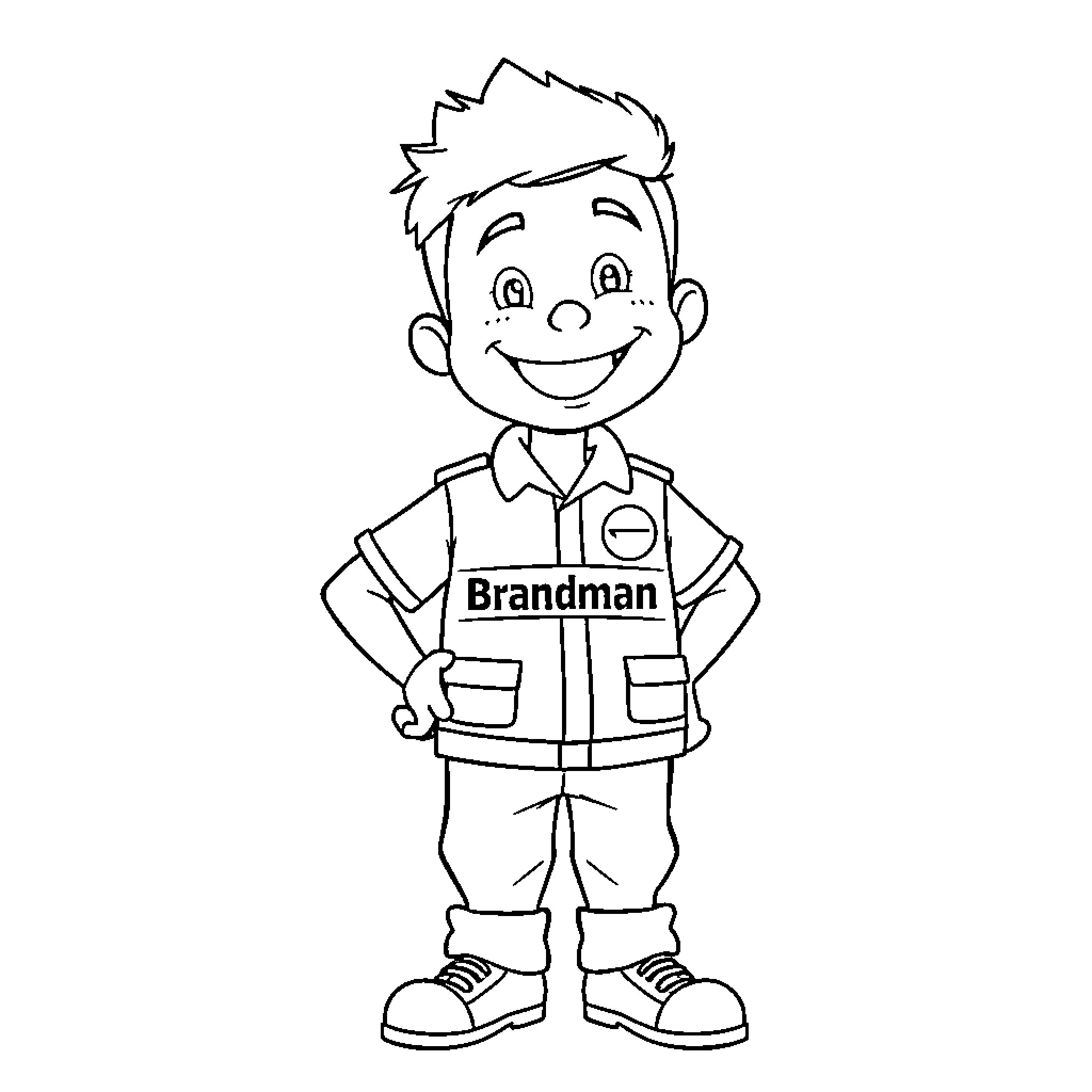 Brandman in uniform with a cheerful expression Coloring Page (free black-and-white line drawing printable PDF for all, from beginners to advanced learners, including children, teens, adults, and seniors)