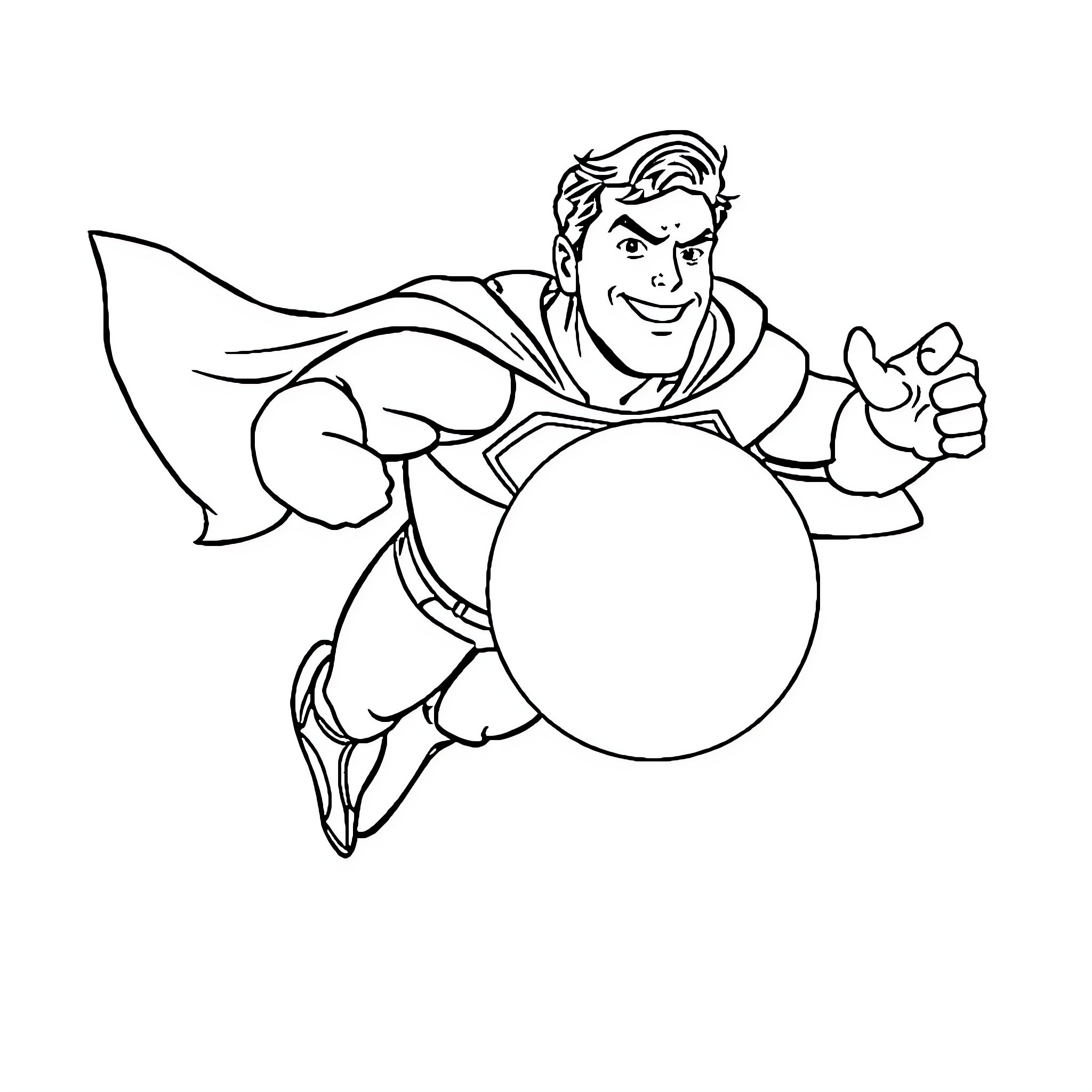 Superman heroically flying and punching Coloring Page (free black-and-white line drawing printable PDF for all, from beginners to advanced learners, including children, teens, adults, and seniors)