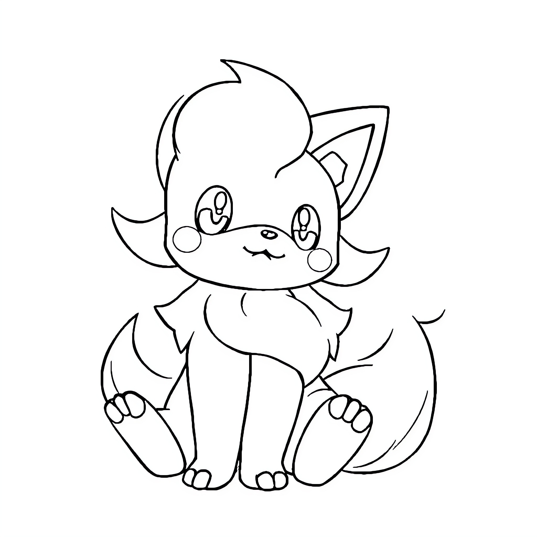 Growlithe in a cute and playful pose Coloring Page (free black-and-white line drawing printable PDF for all, from beginners to advanced learners, including children, teens, adults, and seniors)