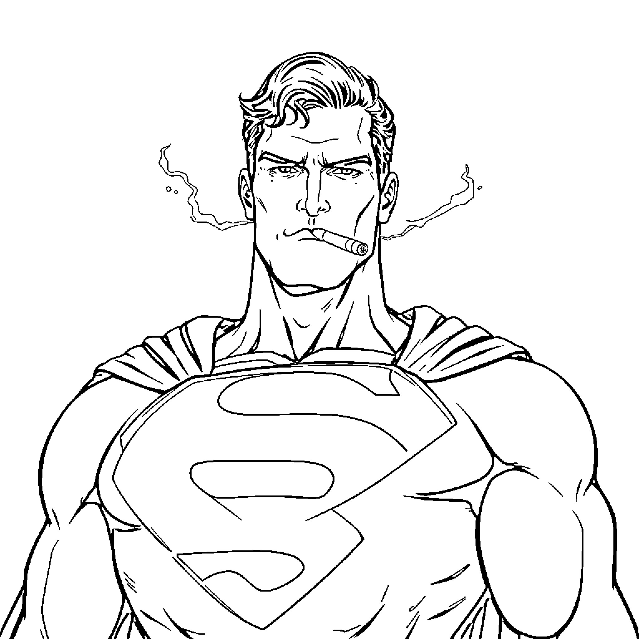 Superman in heroic pose with confident expression Coloring Page (free black-and-white line drawing printable PDF for all, from beginners to advanced learners, including children, teens, adults, and seniors)