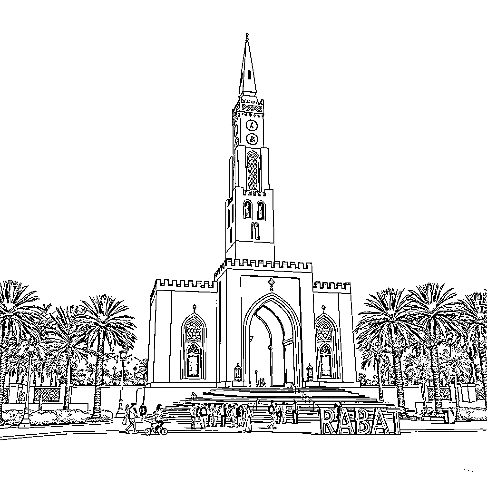 Monument of an ornate architectural structure Coloring Page (free black-and-white line drawing printable PDF for all, from beginners to advanced learners, including children, teens, adults, and seniors)