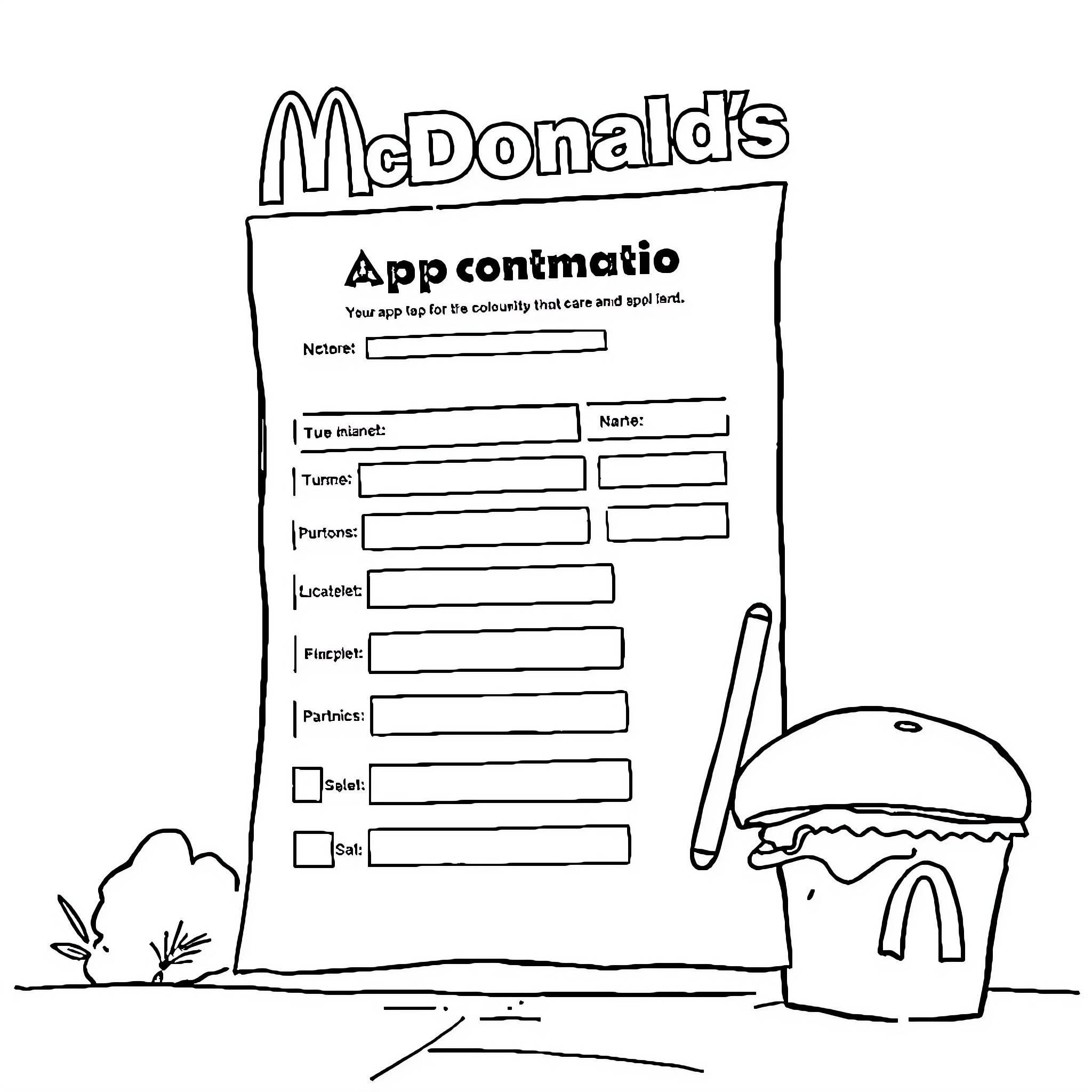 McDonald's job application form Coloring Page (free black-and-white line drawing printable PDF for all, from beginners to advanced learners, including children, teens, adults, and seniors)