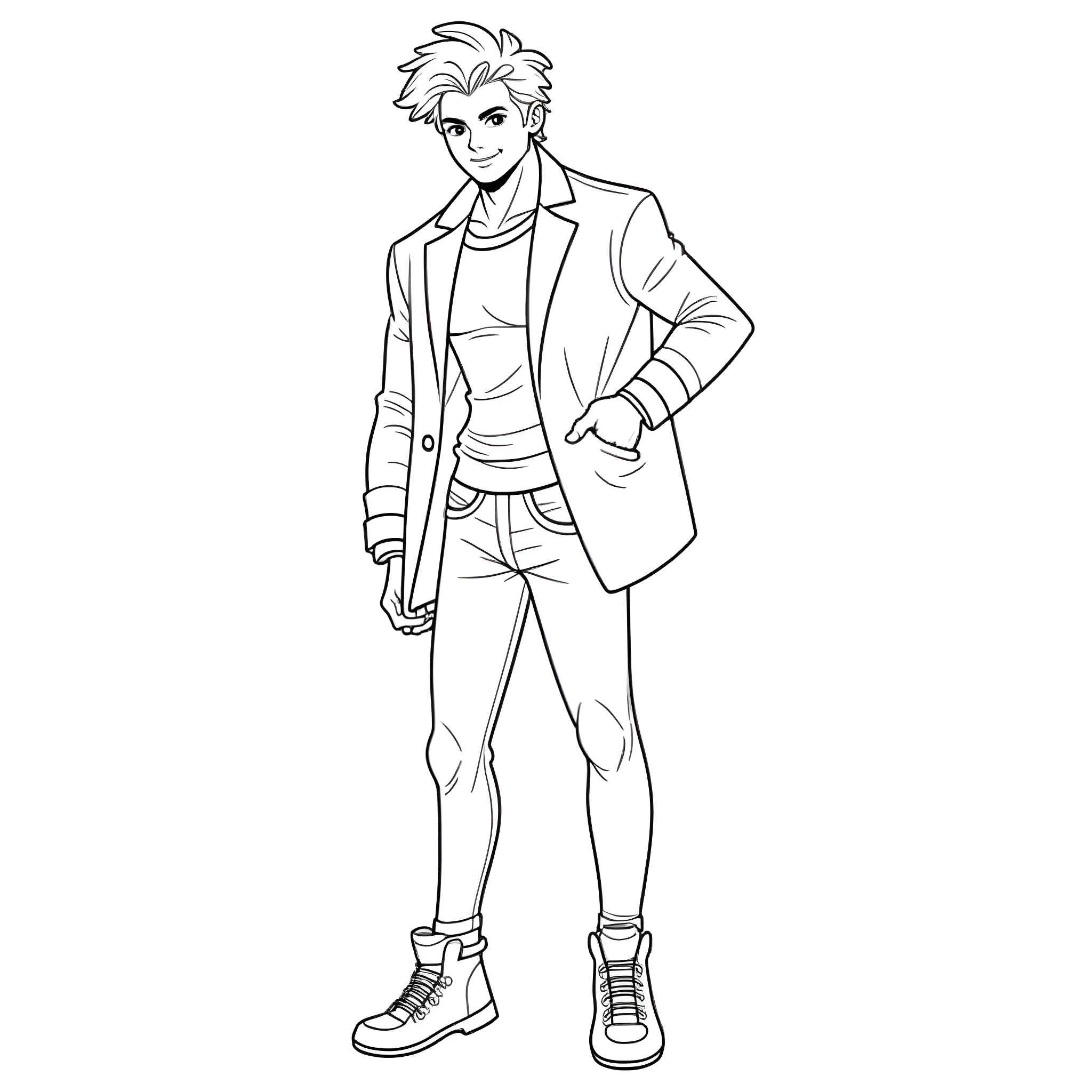 Joseph Joestar in smart casual attire Coloring Page (free black-and-white line drawing printable PDF for all, from beginners to advanced learners, including children, teens, adults, and seniors)