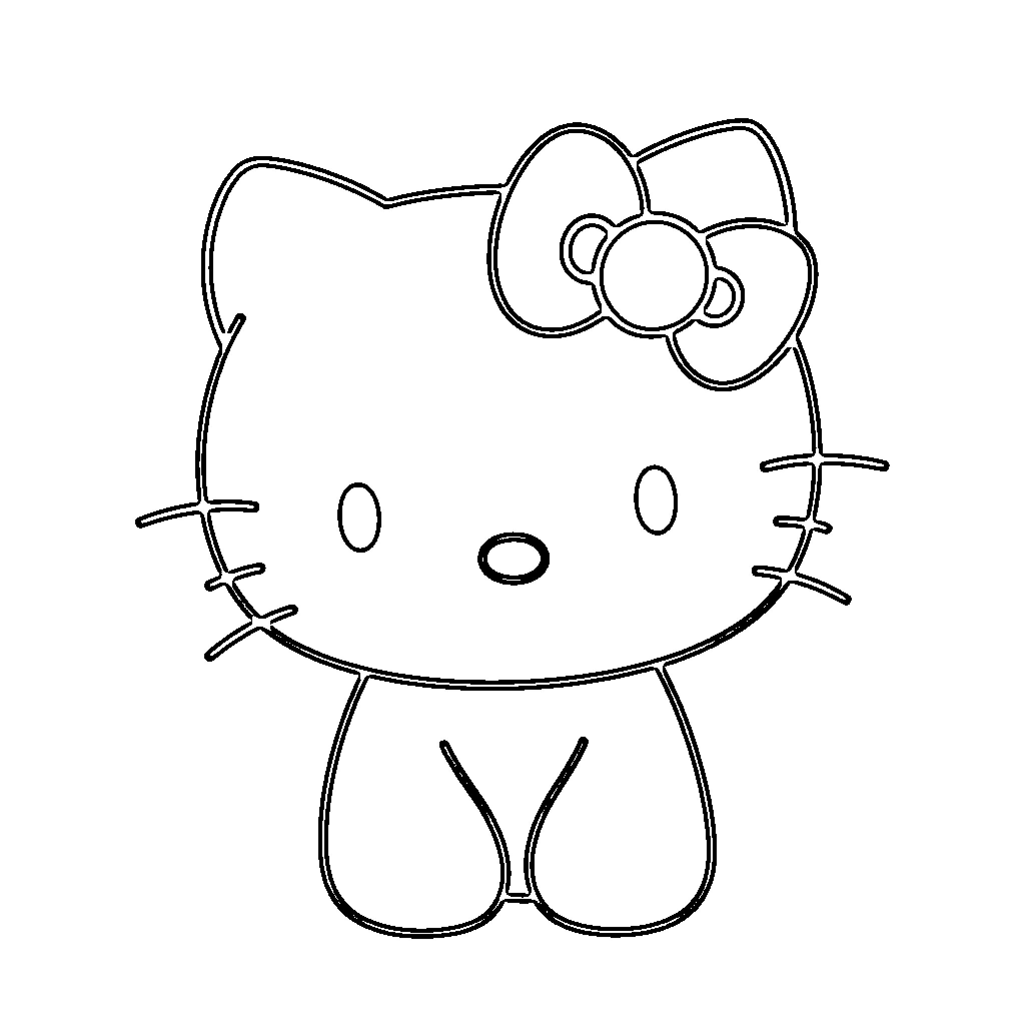 Hello Kitty in simple line art Coloring Page (free black-and-white line drawing printable PDF for all, from beginners to advanced learners, including children, teens, adults, and seniors)