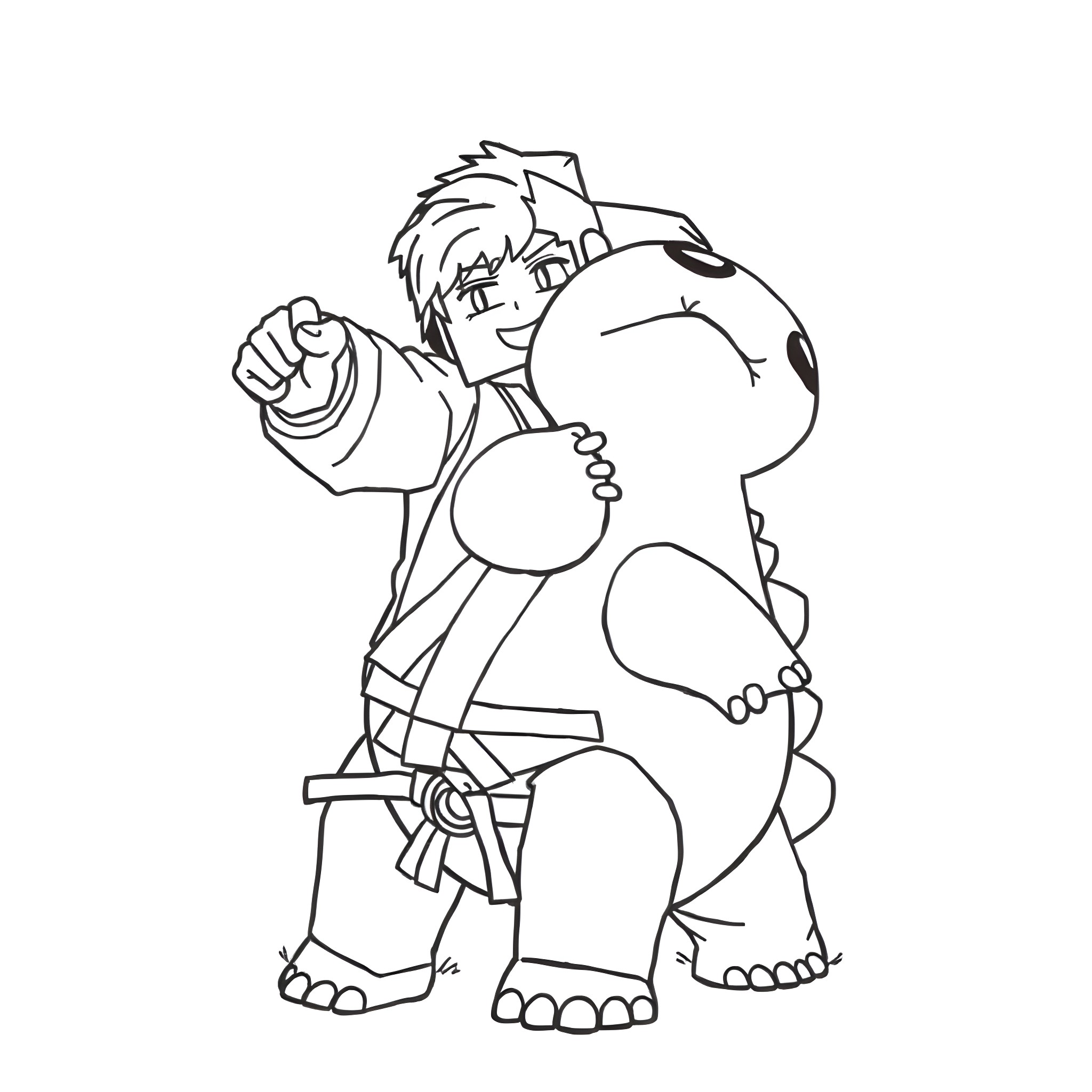 Steve the Zookeeper Interacting with a Friendly Panda Coloring Page (free black-and-white line drawing printable PDF for all, from beginners to advanced learners, including children, teens, adults, and seniors)