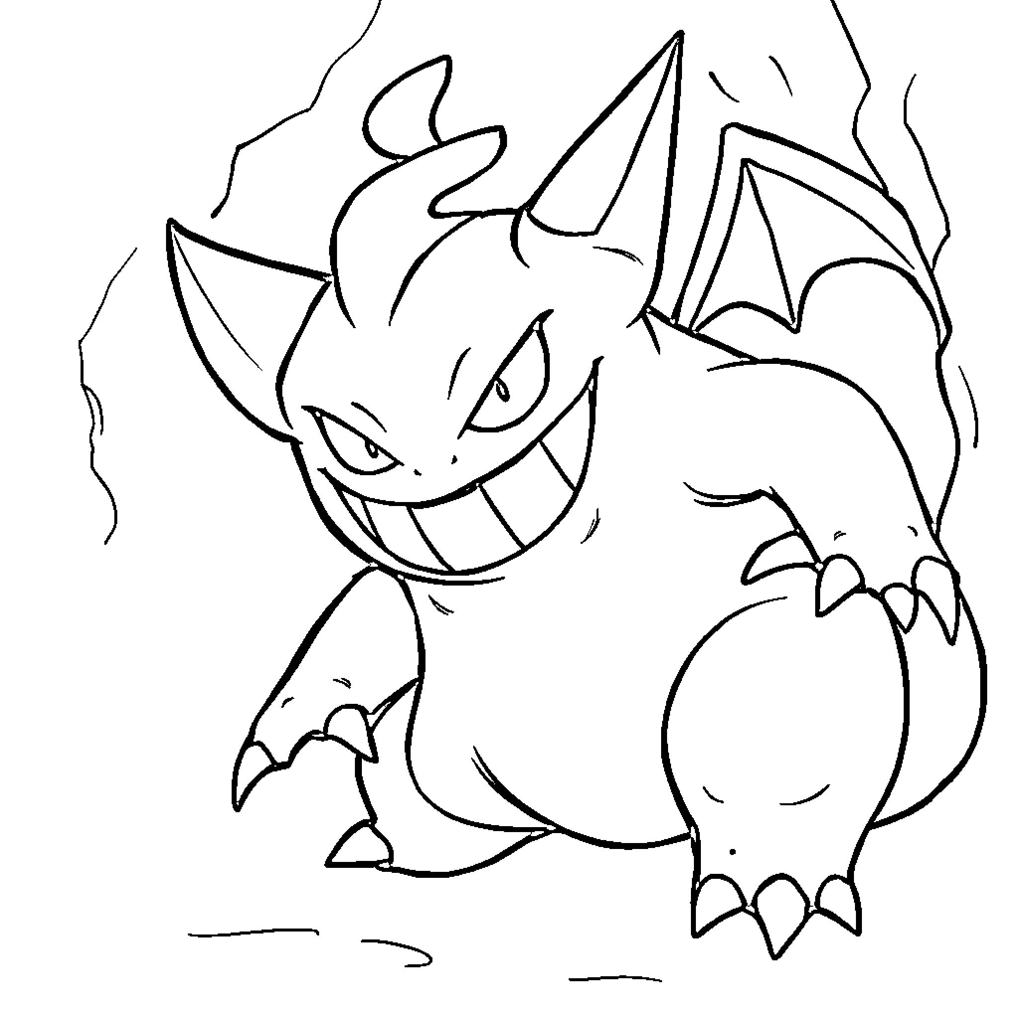 Gengar with mischievous expression Coloring Page (free black-and-white line drawing printable PDF for all, from beginners to advanced learners, including children, teens, adults, and seniors)