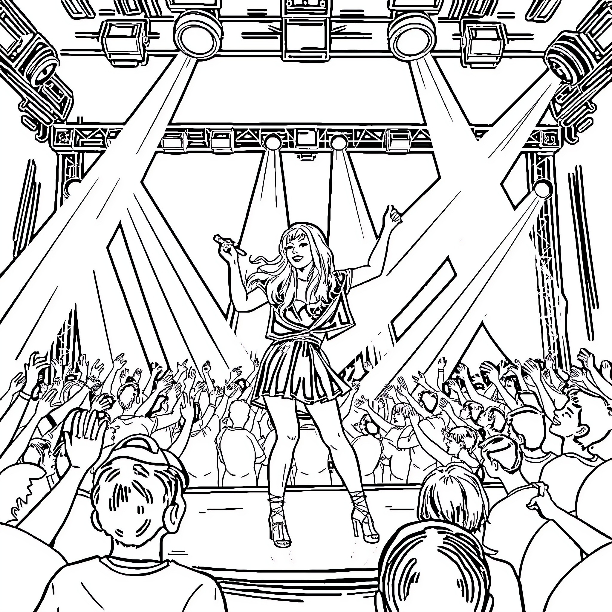 Mackenzie's Dazzling Stage Performance Coloring Page (free black-and-white line drawing printable PDF for all, from beginners to advanced learners, including children, teens, adults, and seniors)