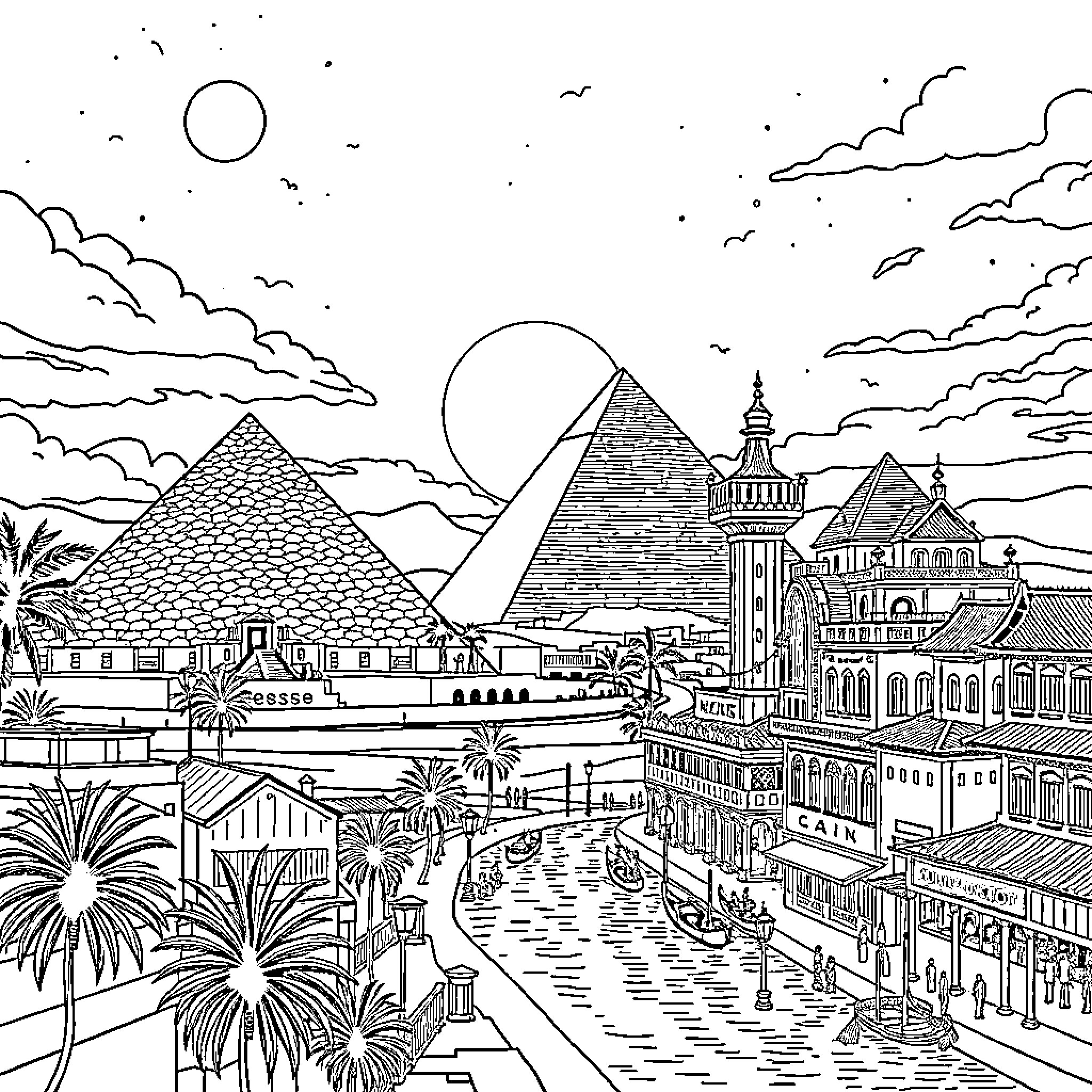 Wonder of the Ancient Egyptian Architectural Marvels Coloring Page (free black-and-white line drawing printable PDF for all, from beginners to advanced learners, including children, teens, adults, and seniors)