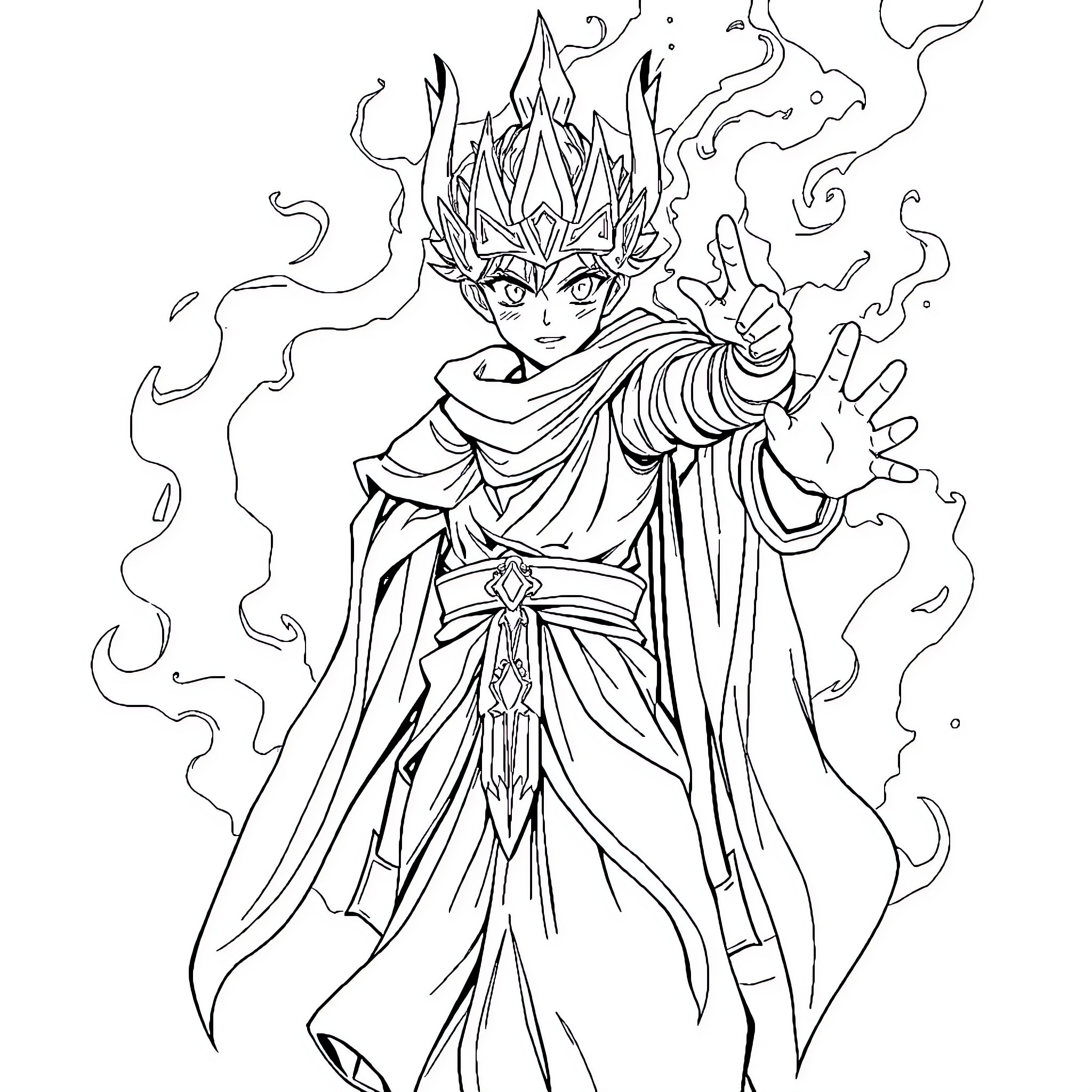 Demon King casting powerful magical spells Coloring Page (free black-and-white line drawing printable PDF for all, from beginners to advanced learners, including children, teens, adults, and seniors)