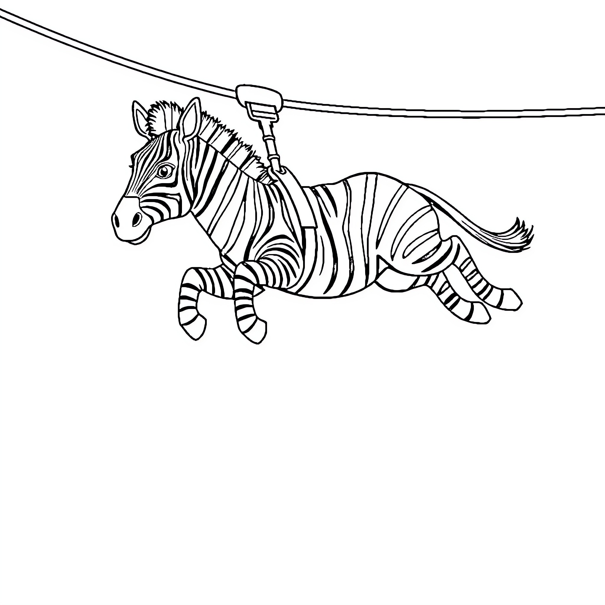Zebra Crossing the Line Coloring Page (free black-and-white line drawing printable PDF for all, from beginners to advanced learners, including children, teens, adults, and seniors)