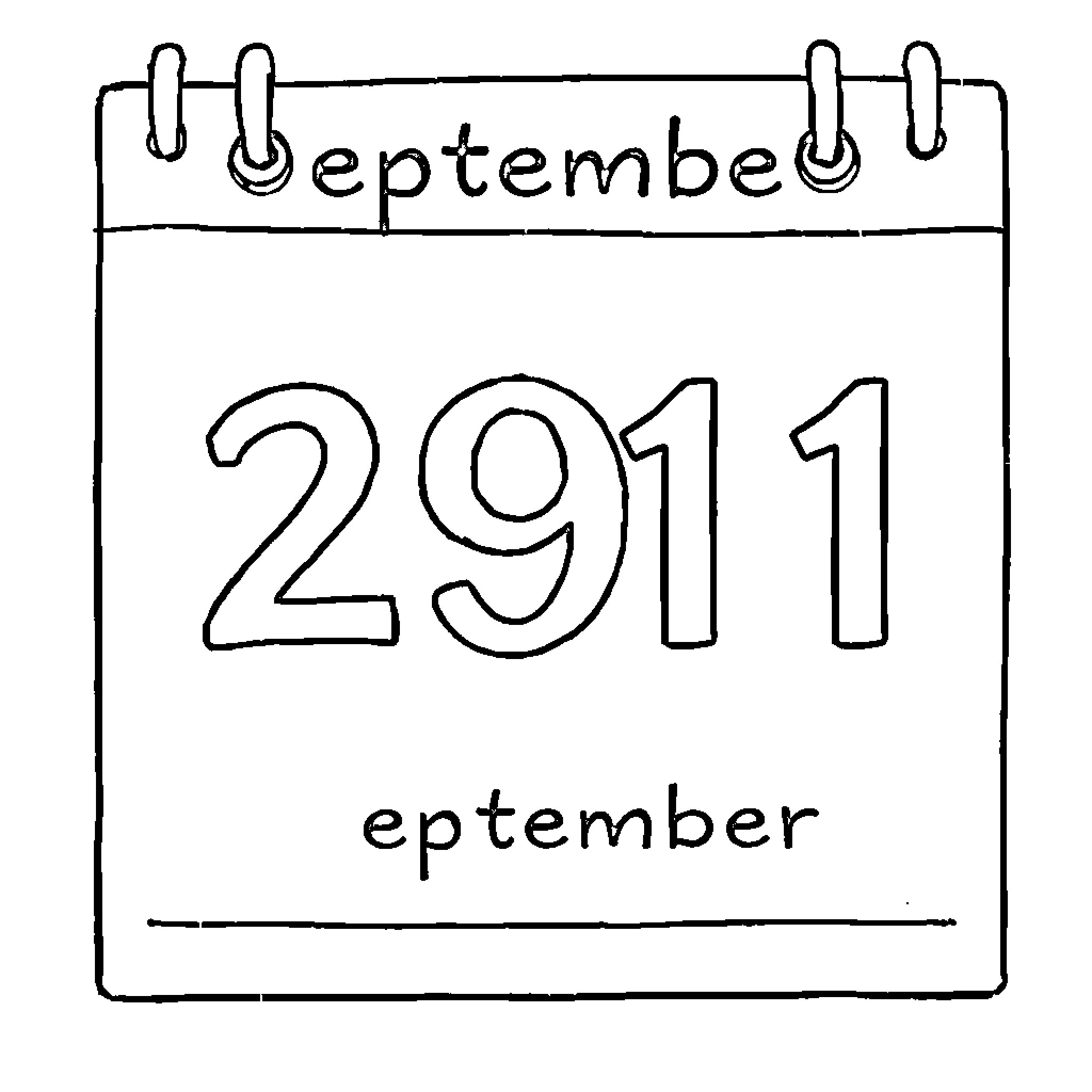 September calendar with the date 2911 Coloring Page (free black-and-white line drawing printable PDF for all, from beginners to advanced learners, including children, teens, adults, and seniors)