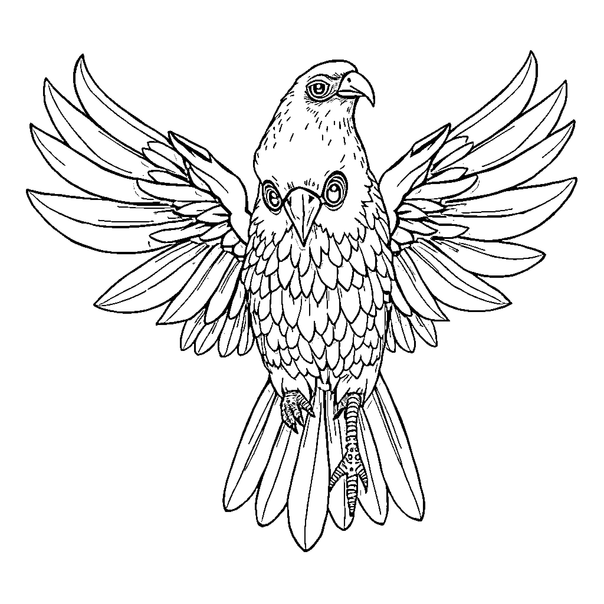 Pegasus mythical bird with outstretched wings Coloring Page (free black-and-white line drawing printable PDF for all, from beginners to advanced learners, including children, teens, adults, and seniors)
