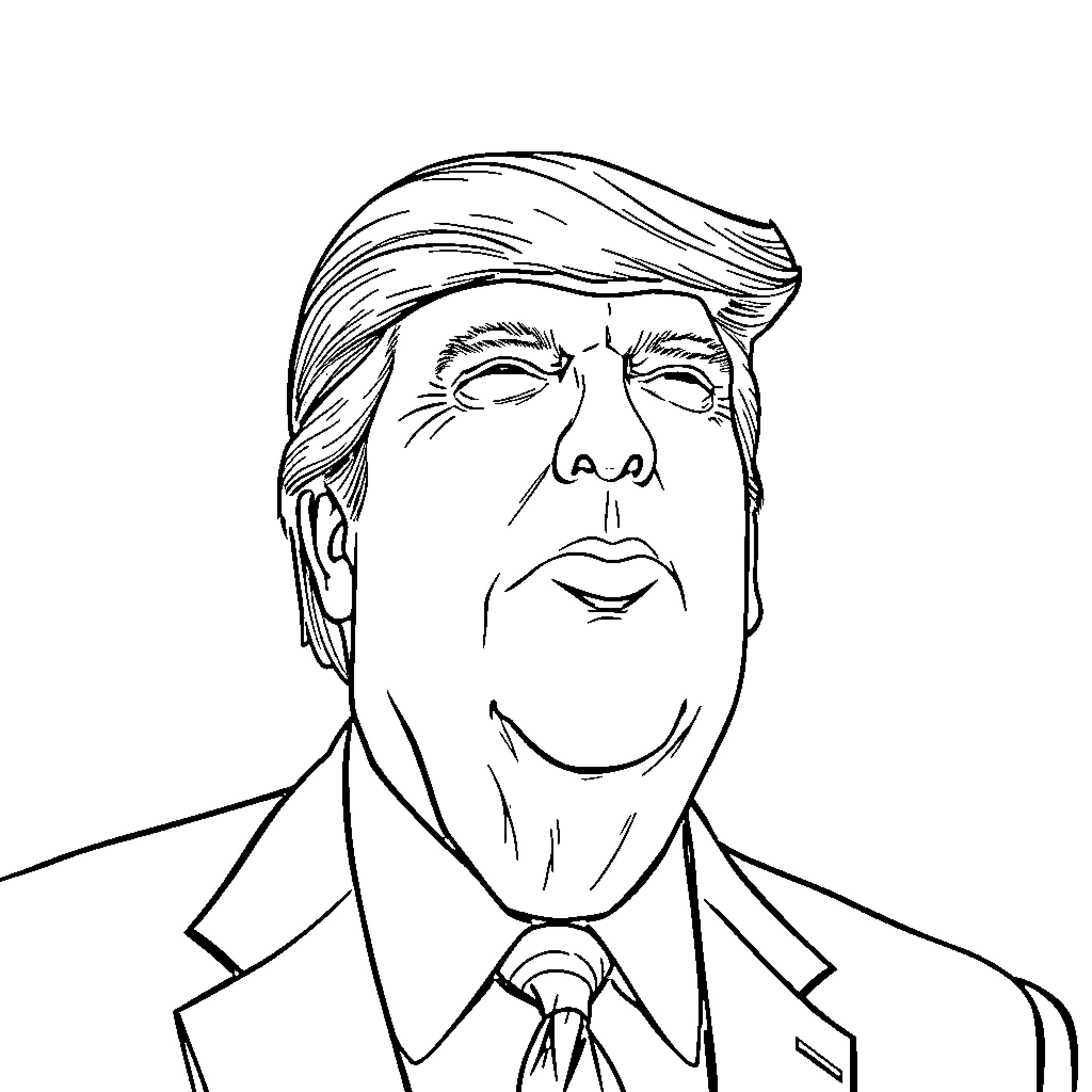 Donald Trump Expressing Strong Emotions in Formal Attire Coloring Page (free black-and-white line drawing printable PDF for all, from beginners to advanced learners, including children, teens, adults, and seniors)