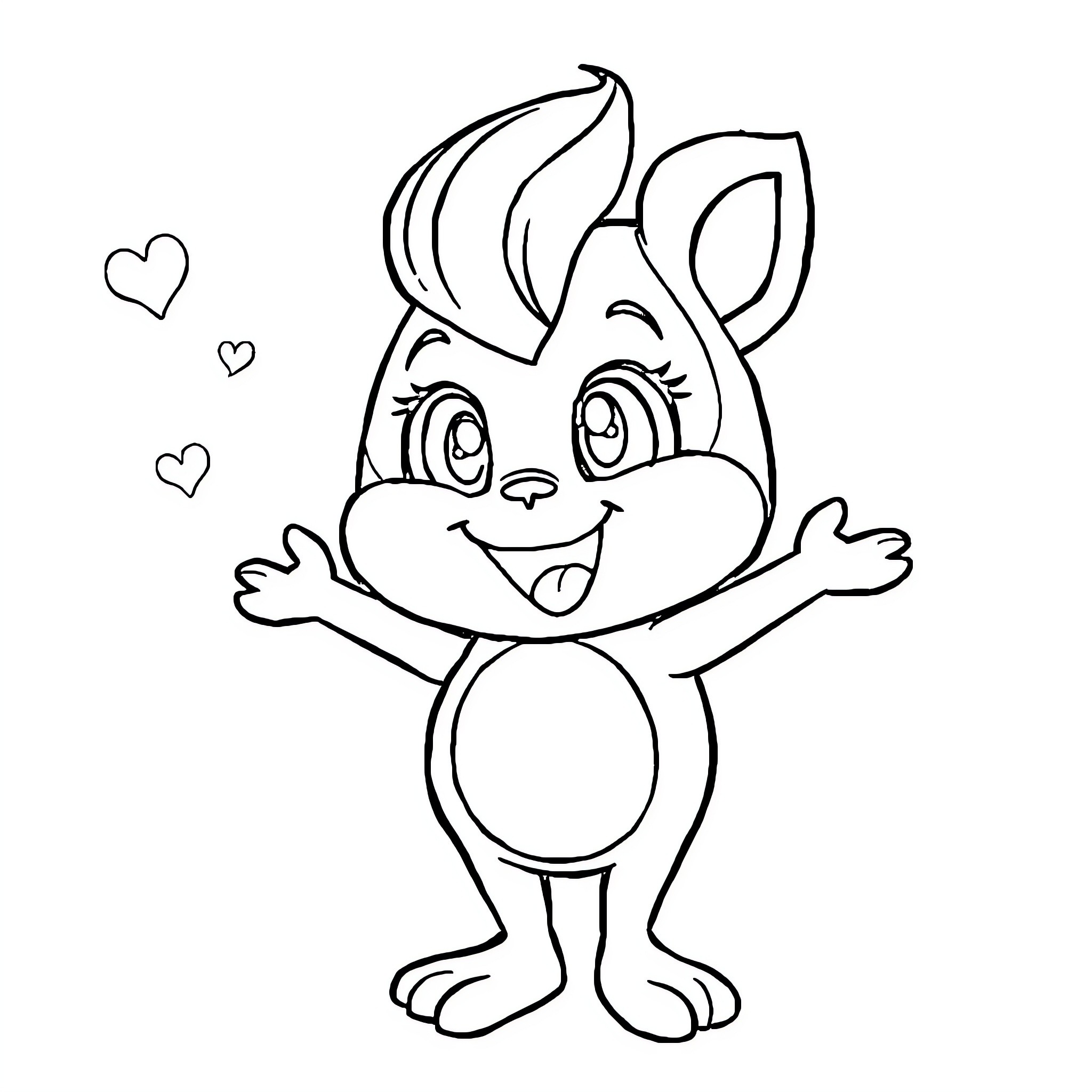 Sprunki cheerful rabbit with hearts Coloring Page (free black-and-white line drawing printable PDF for all, from beginners to advanced learners, including children, teens, adults, and seniors)